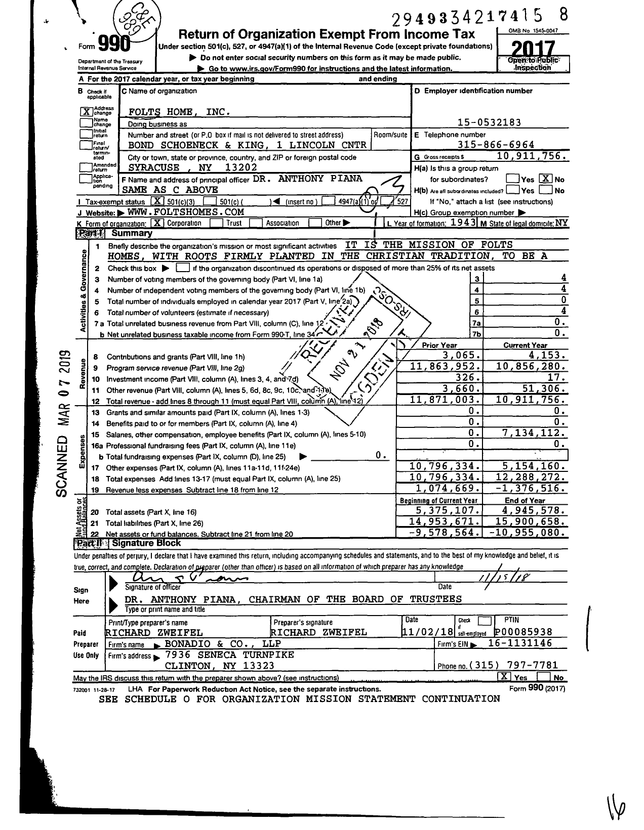 Image of first page of 2017 Form 990 for HomeLife at Folts and Folts-Claxton