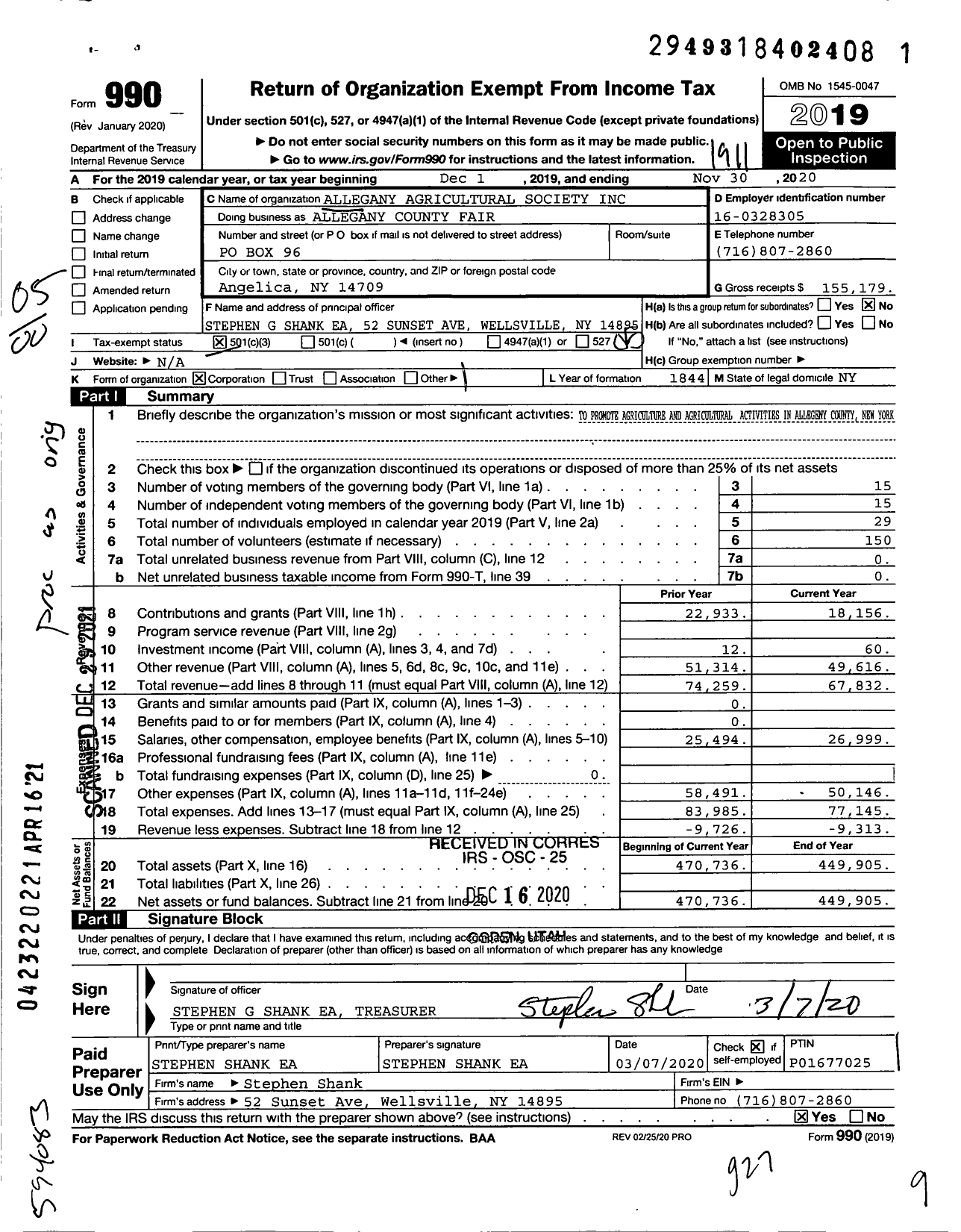 Image of first page of 2018 Form 990O for ALLEGANY County Fair