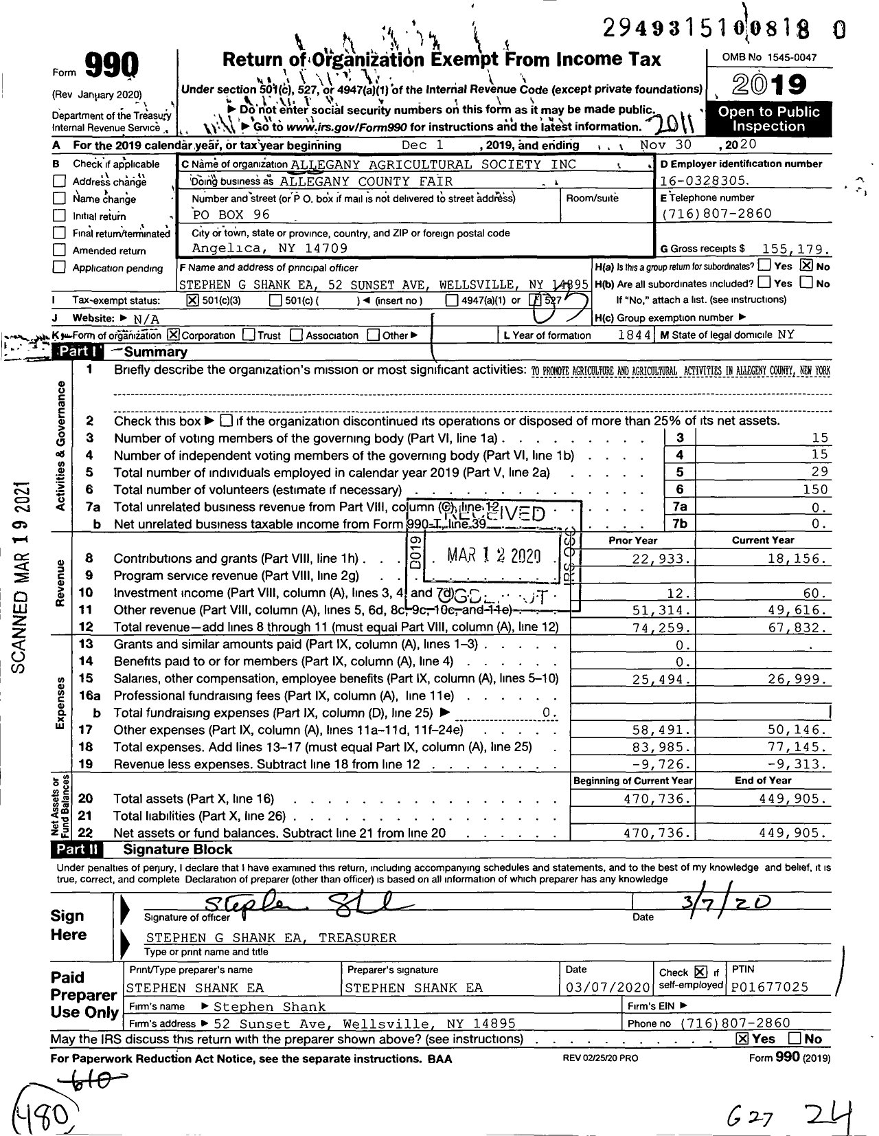 Image of first page of 2019 Form 990 for ALLEGANY County Fair