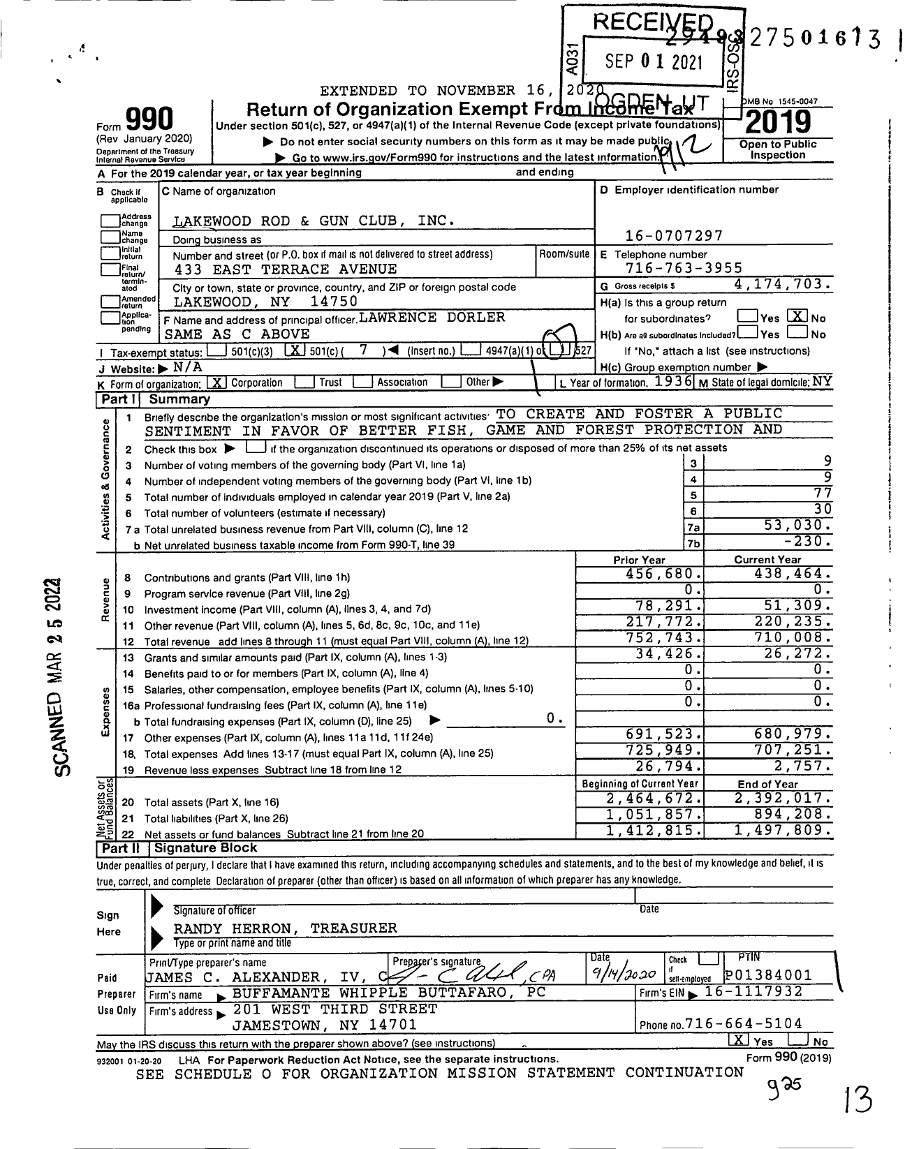 Image of first page of 2019 Form 990O for Lakewood Rod and Gun Club