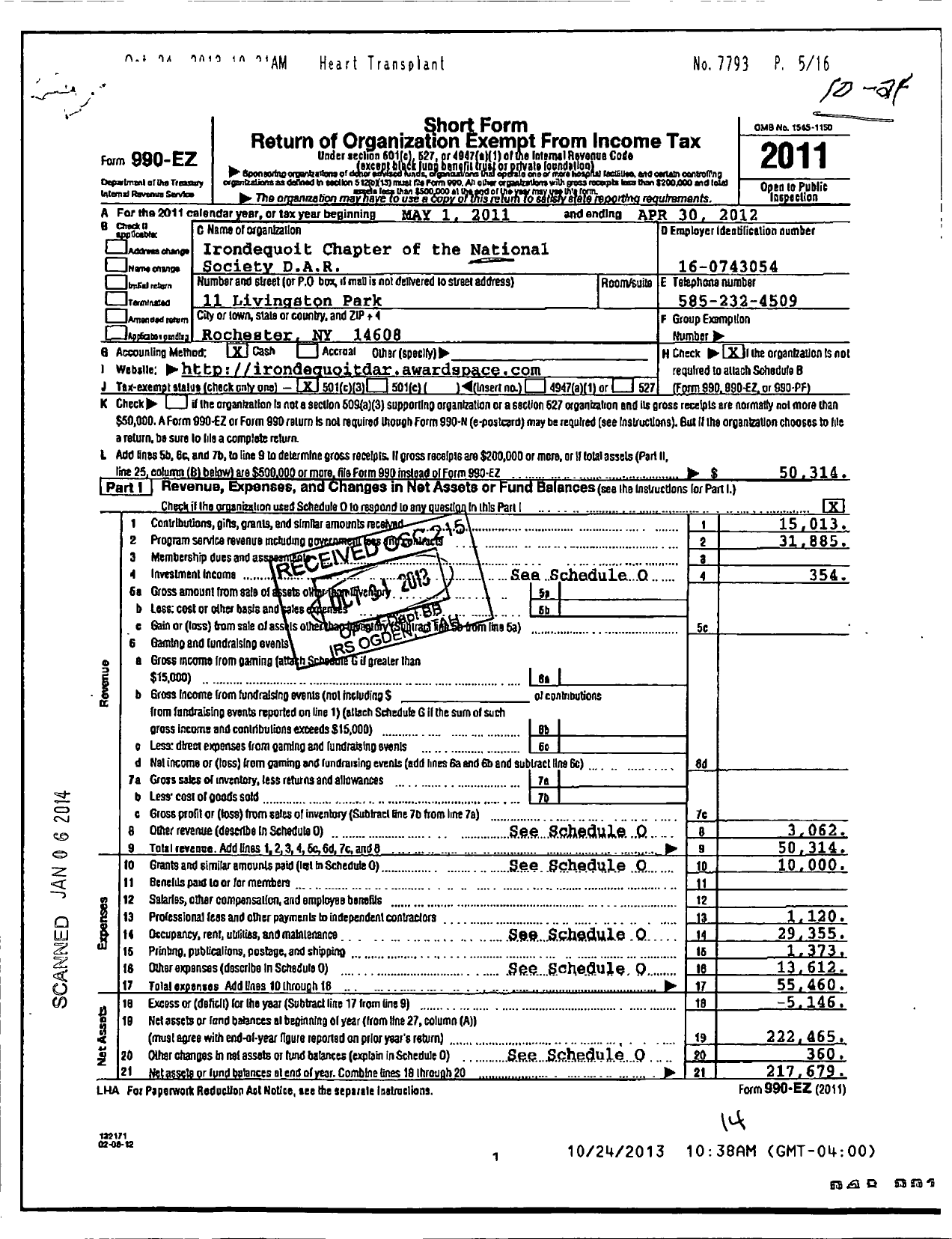 Image of first page of 2011 Form 990EZ for Daughters of the American Revolution - Ironequoit DAR