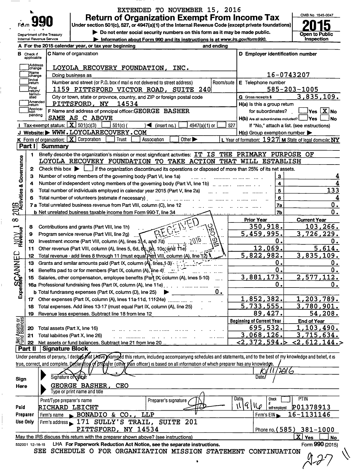Image of first page of 2015 Form 990 for Loyola Recovery Foundation