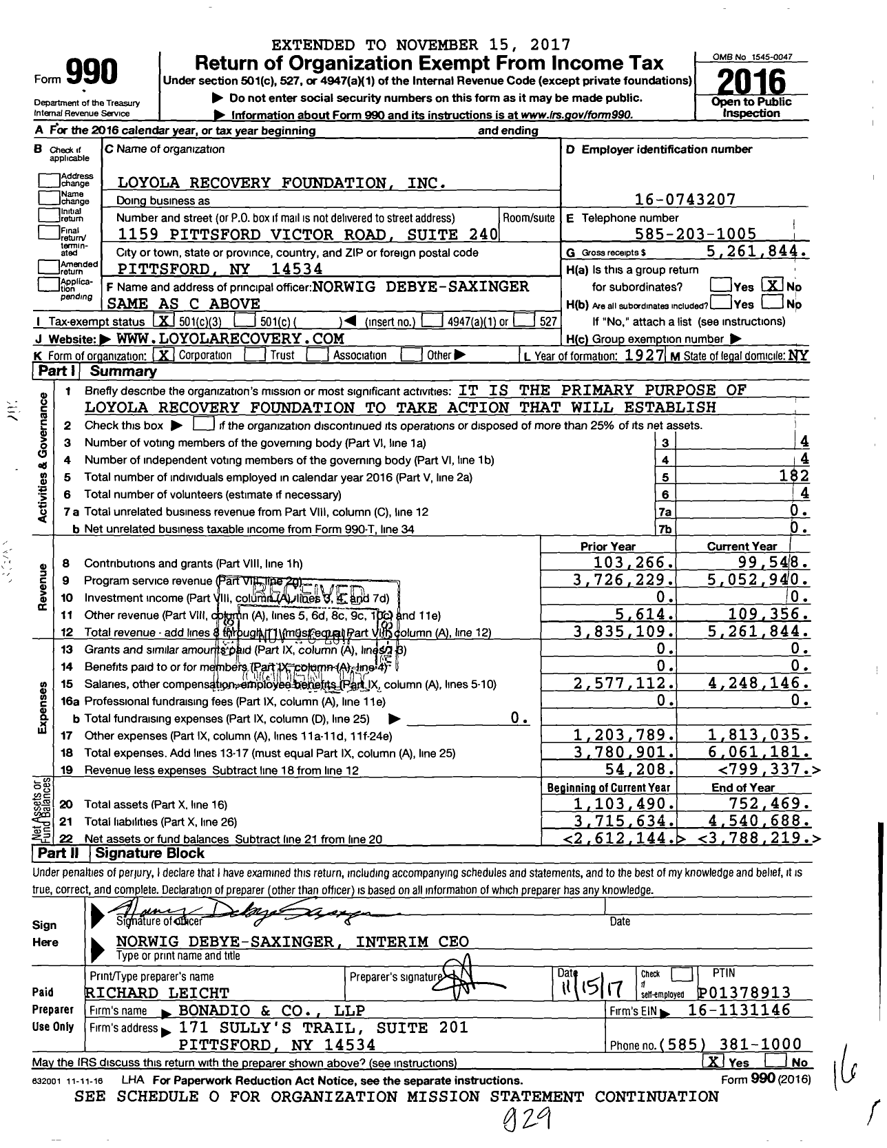 Image of first page of 2016 Form 990 for Loyola Recovery Foundation