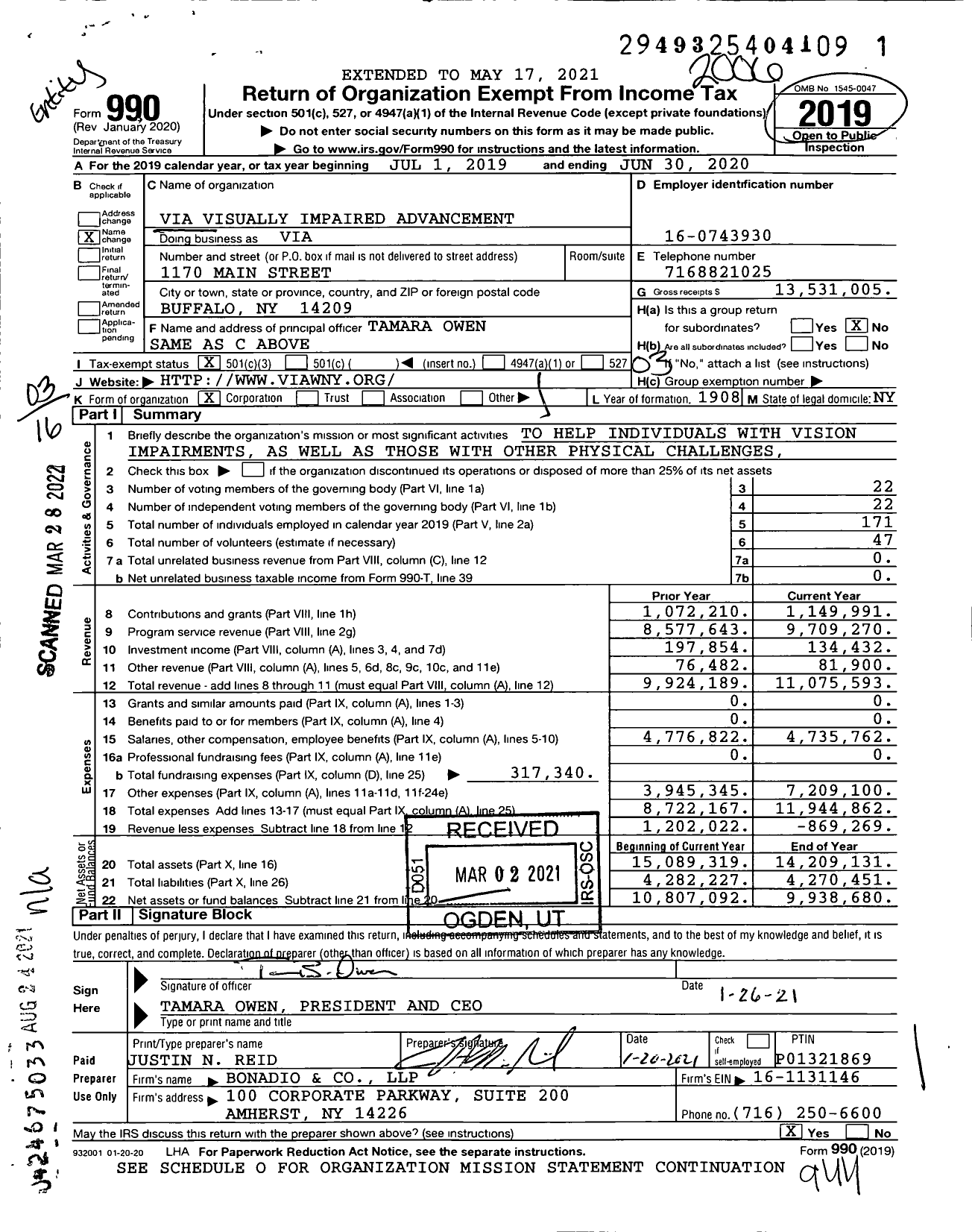 Image of first page of 2019 Form 990 for Via