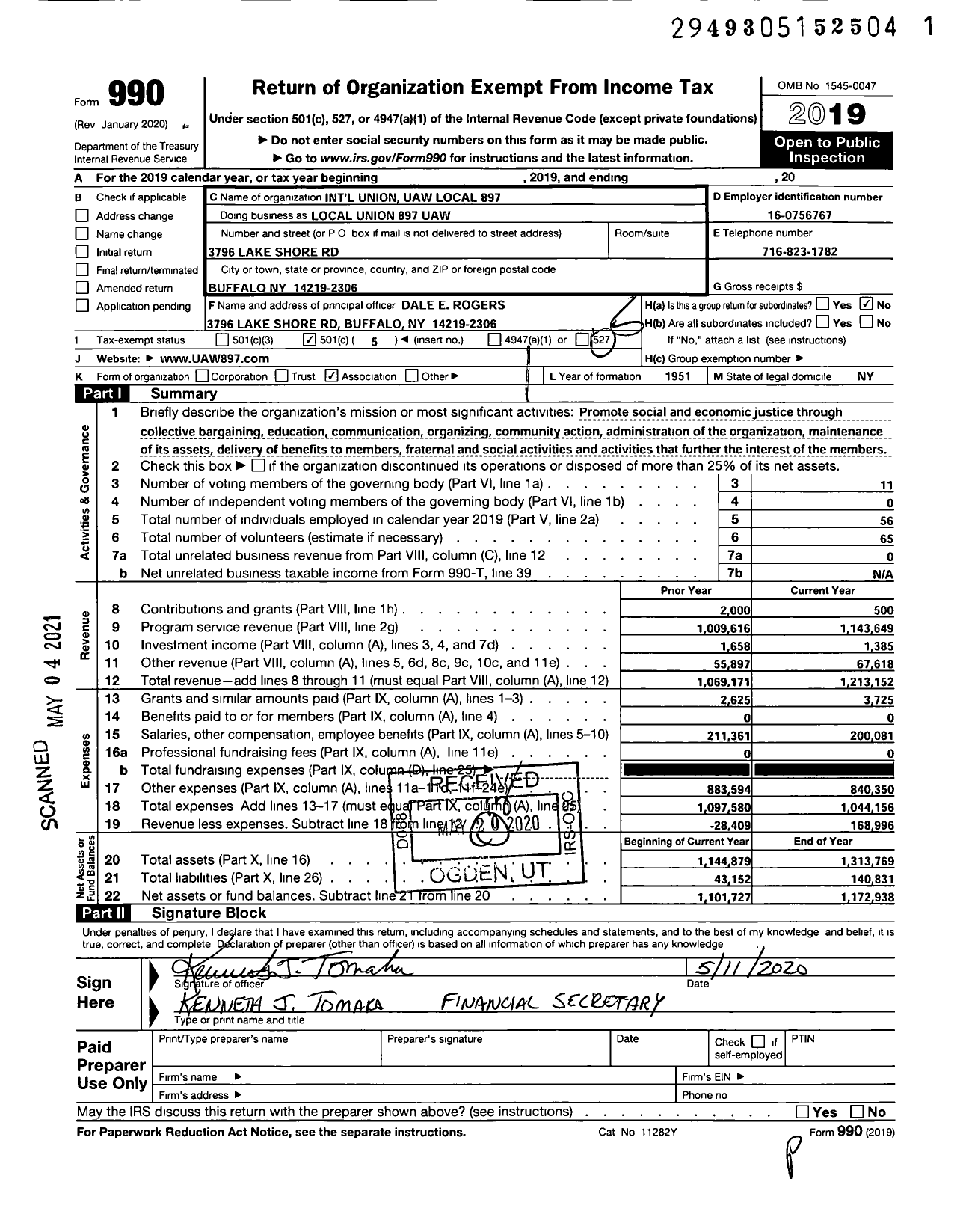 Image of first page of 2019 Form 990O for Uaw - Local Union 897 Uaw