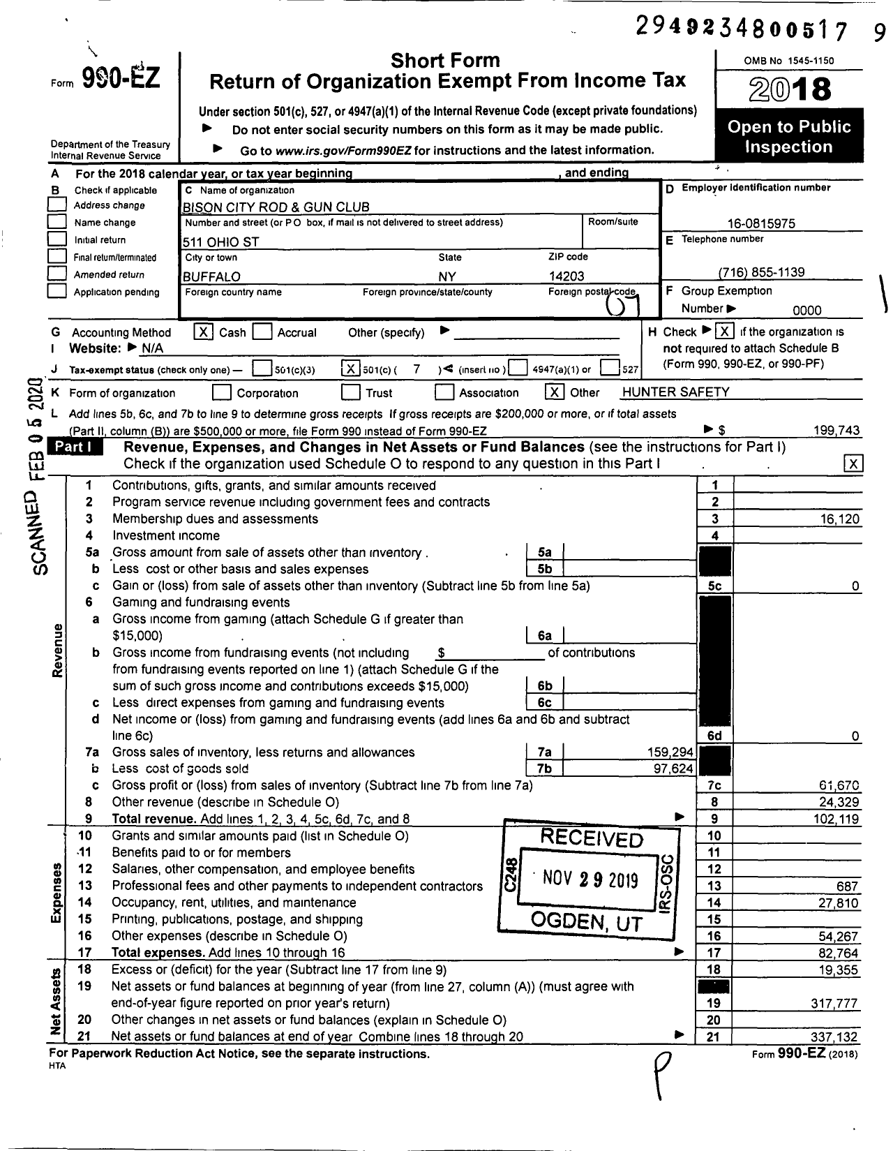 Image of first page of 2018 Form 990EO for Bison City Rod and Gun