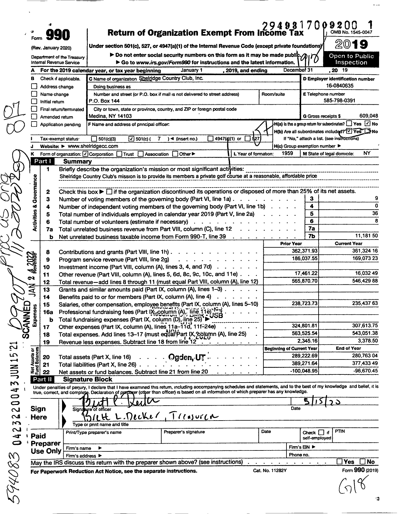 Image of first page of 2019 Form 990O for Shelridge Country Club