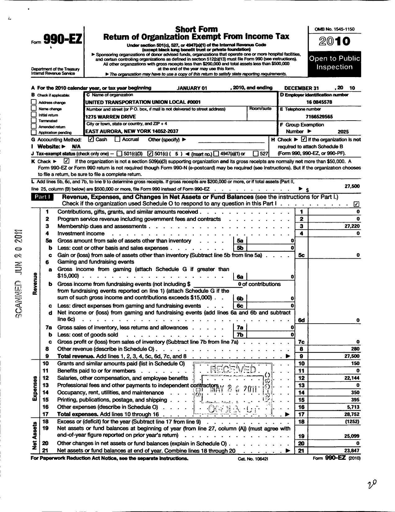 Image of first page of 2010 Form 990EO for Smart Union - 1 TD