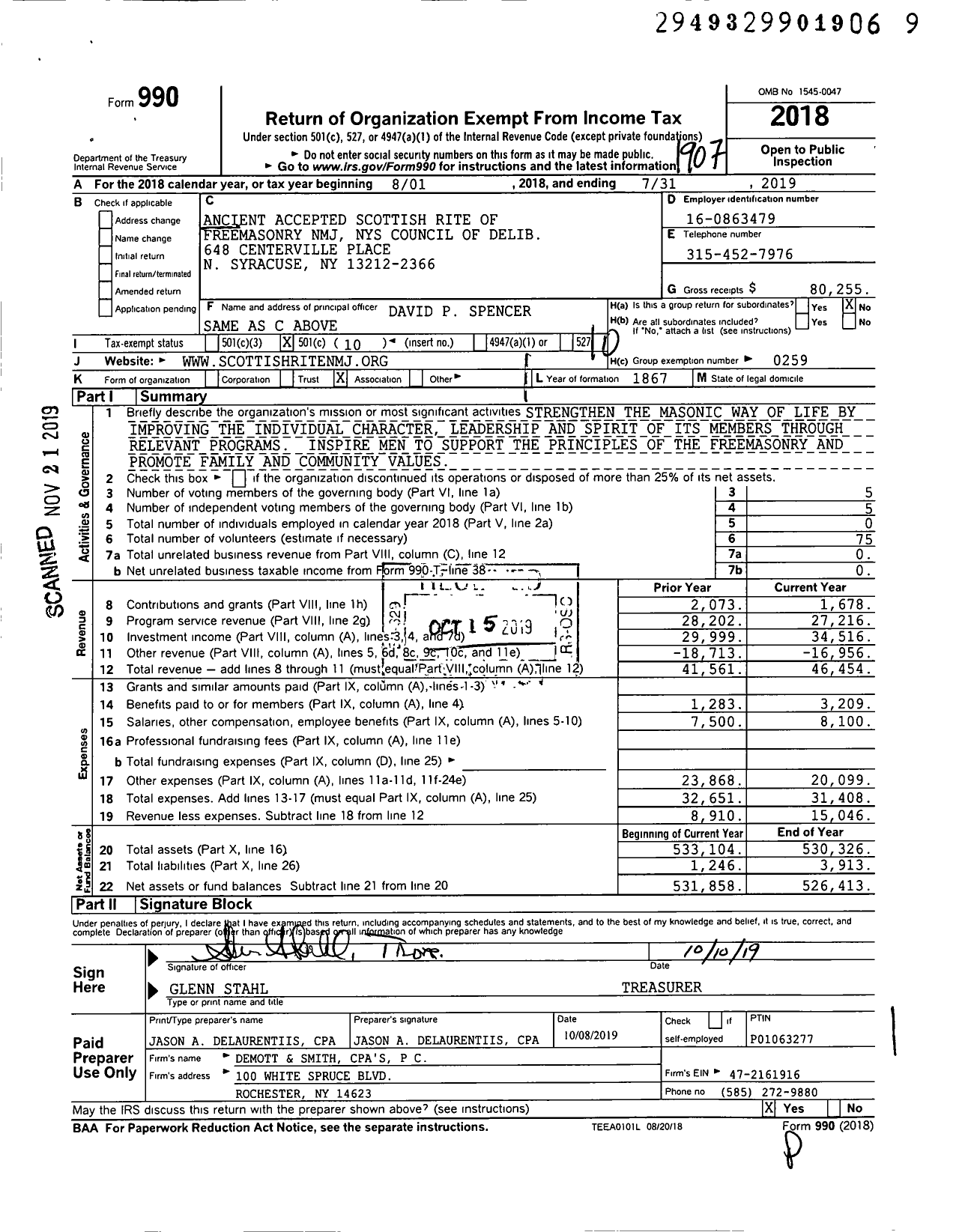 Image of first page of 2018 Form 990O for Scottish Rite, NMJ - Ny Council of Deliberation