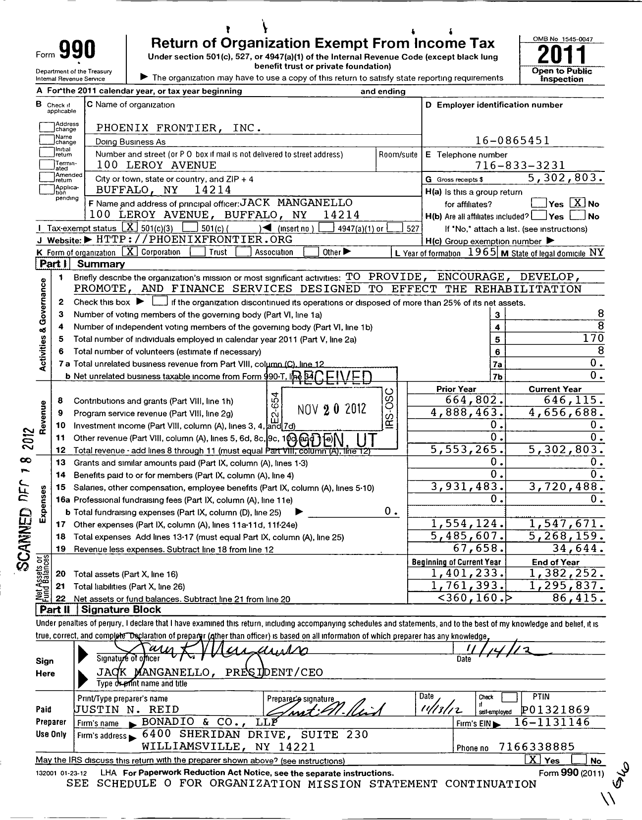 Image of first page of 2011 Form 990 for Phoenix Frontier