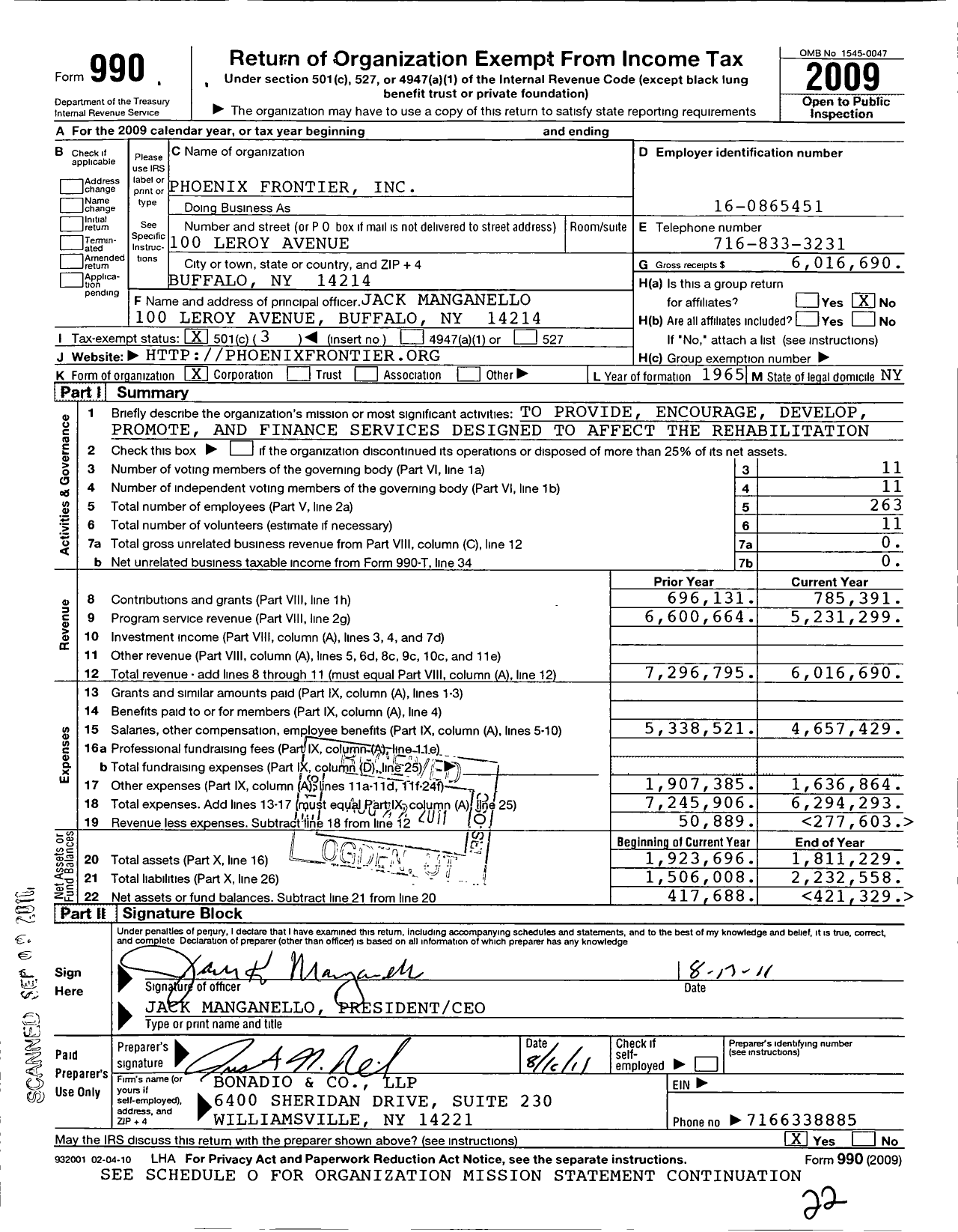 Image of first page of 2009 Form 990 for Phoenix Frontier