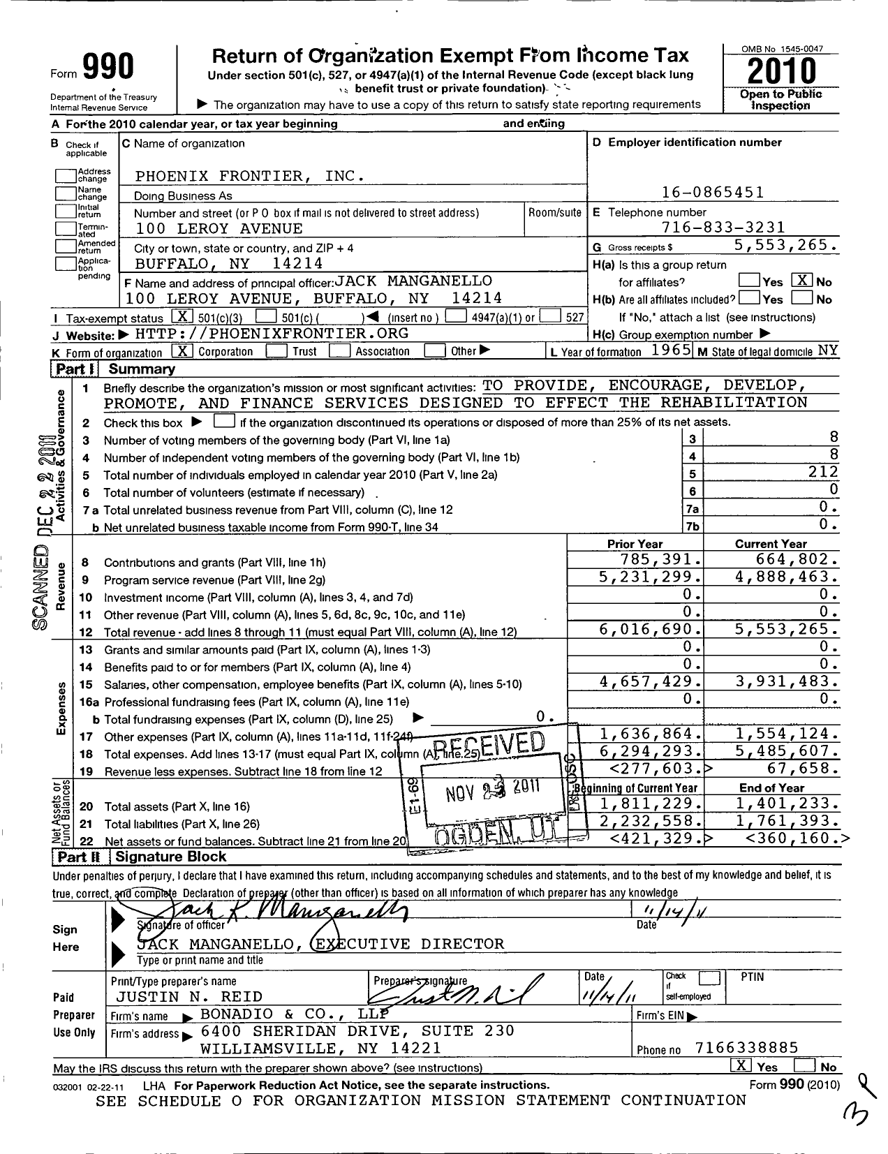 Image of first page of 2010 Form 990 for Phoenix Frontier