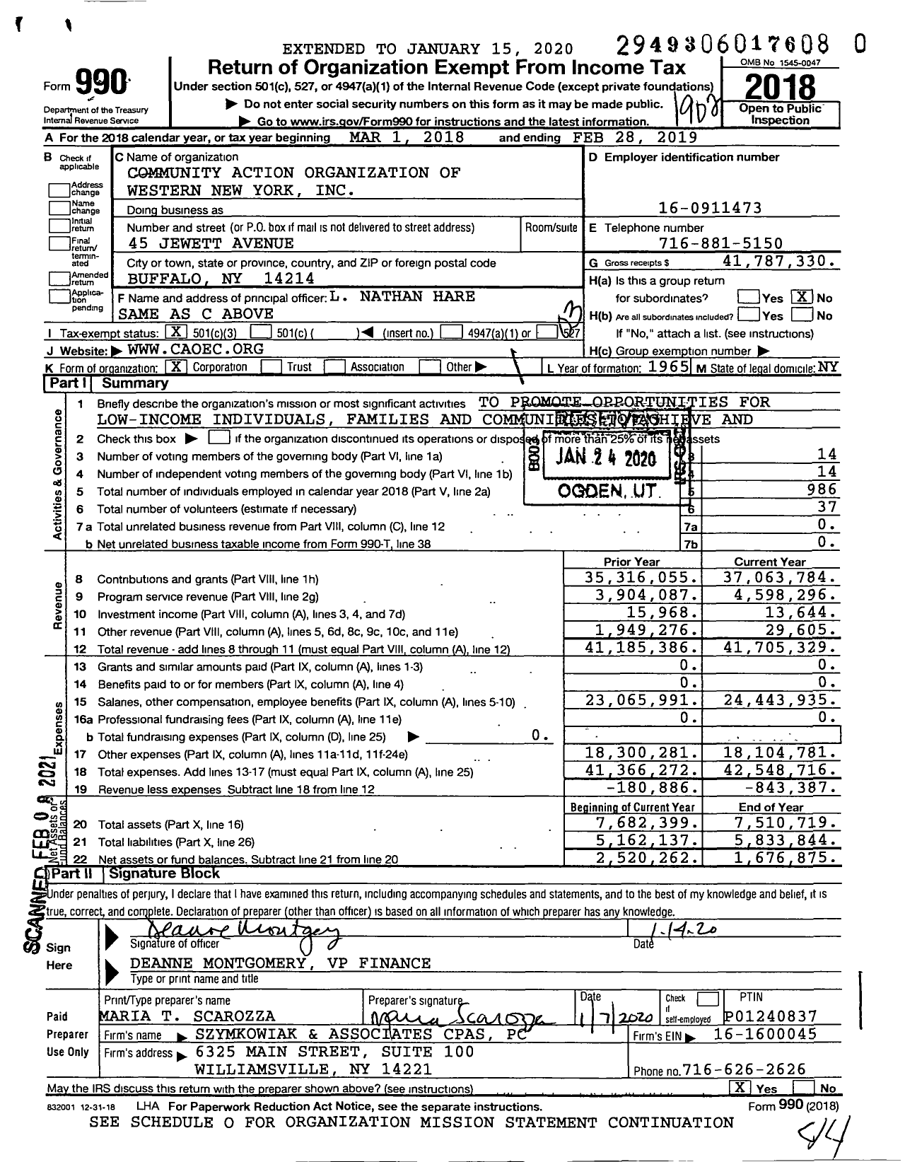 Image of first page of 2018 Form 990 for Community Action Organization of Erie County (CAO)