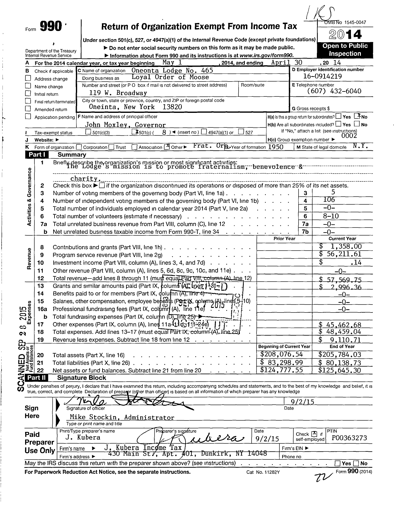 Image of first page of 2013 Form 990O for Loyal Order of Moose - 465