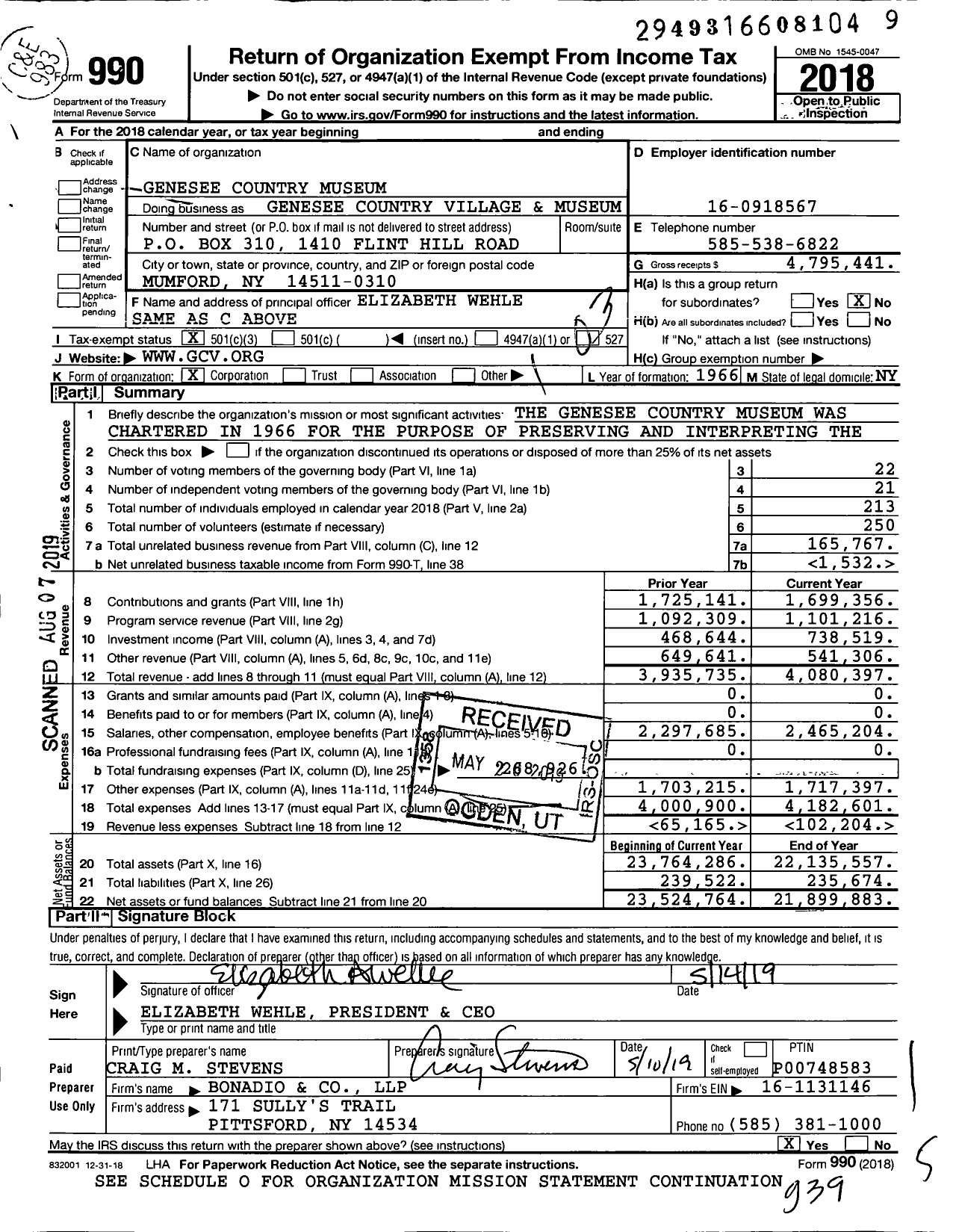 Image of first page of 2018 Form 990 for Genesee Country Village and Museum