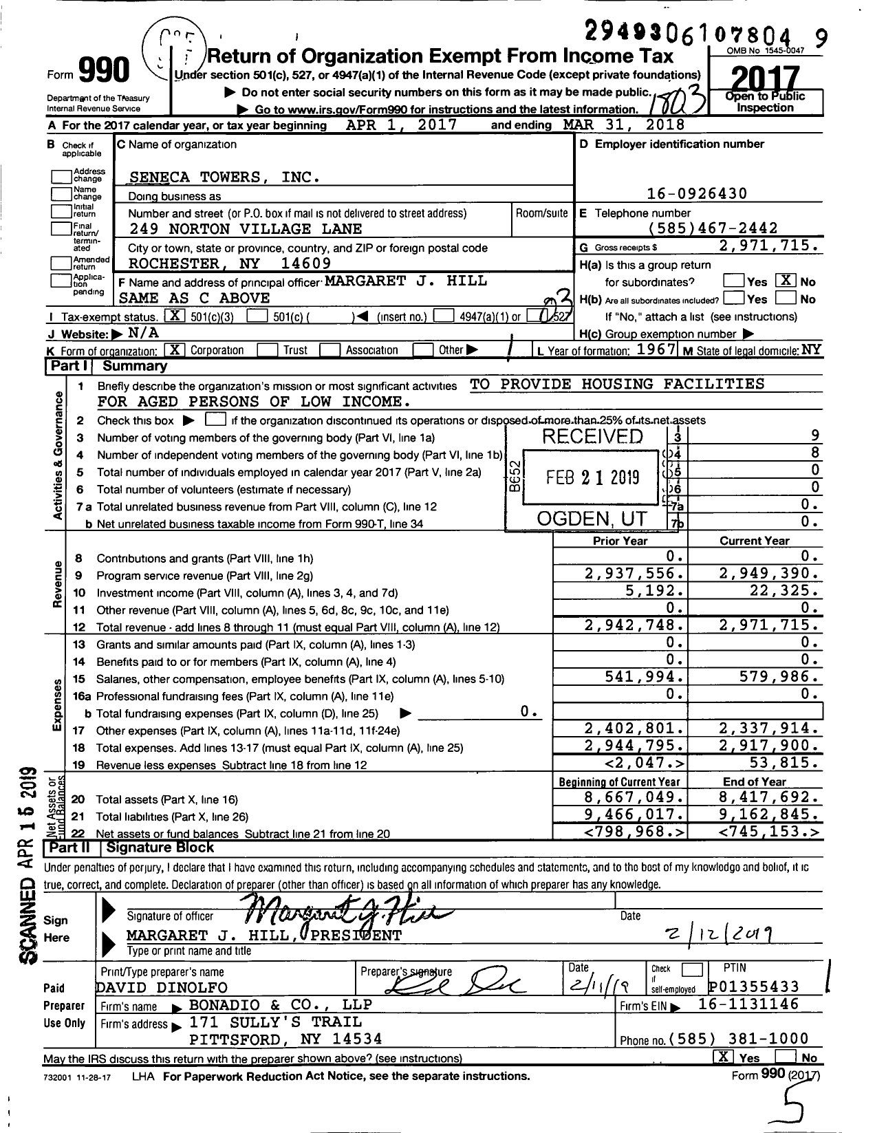 Image of first page of 2017 Form 990 for Seneca Towers