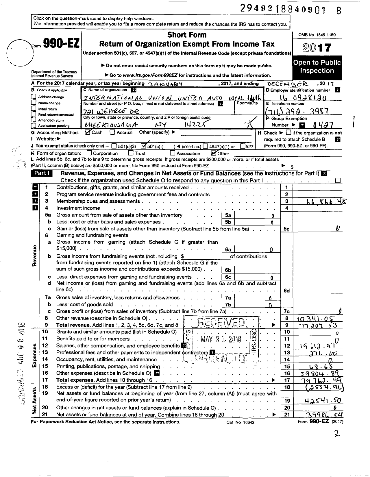 Image of first page of 2017 Form 990EO for Uaw - International Union United Auto Aerospace and Agricultural Workers