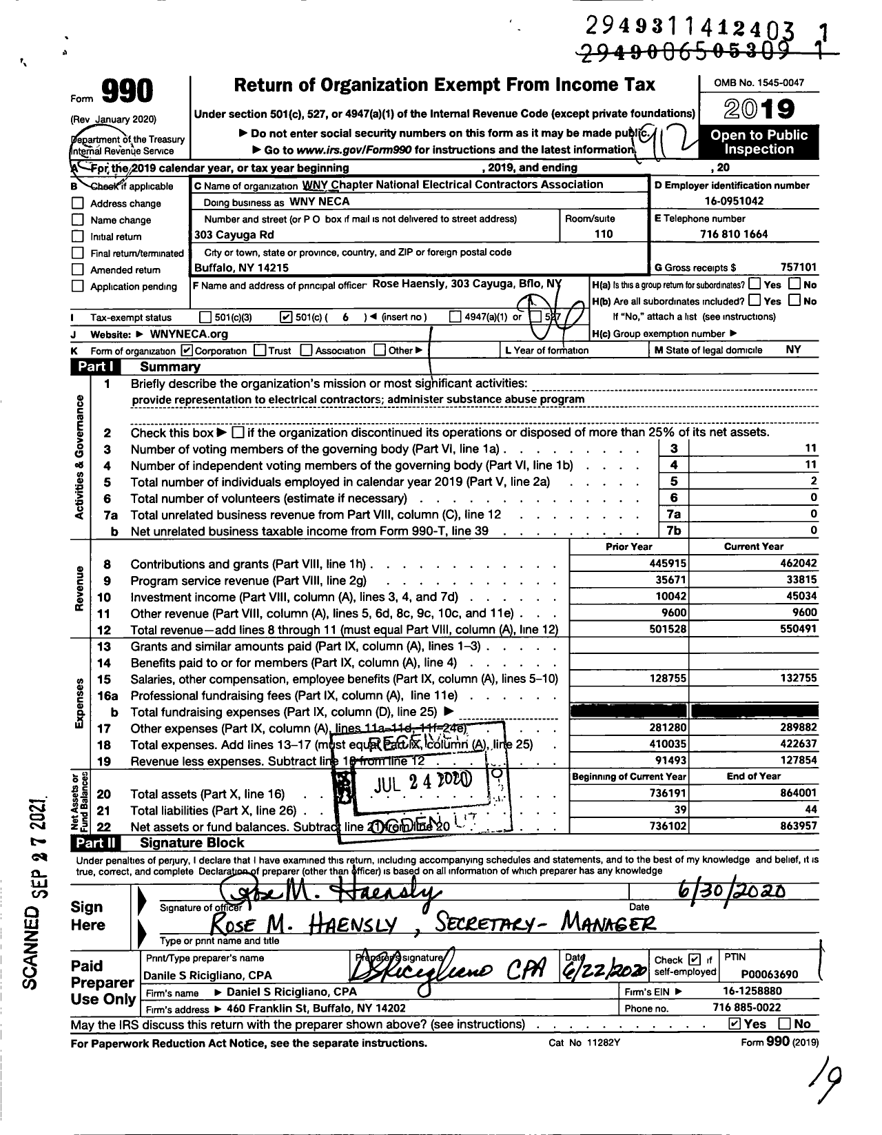 Image of first page of 2019 Form 990O for Wny Neca