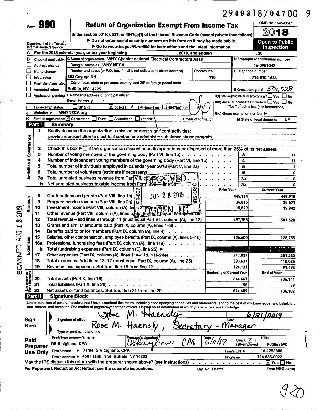 Image of first page of 2018 Form 990O for Wny Neca