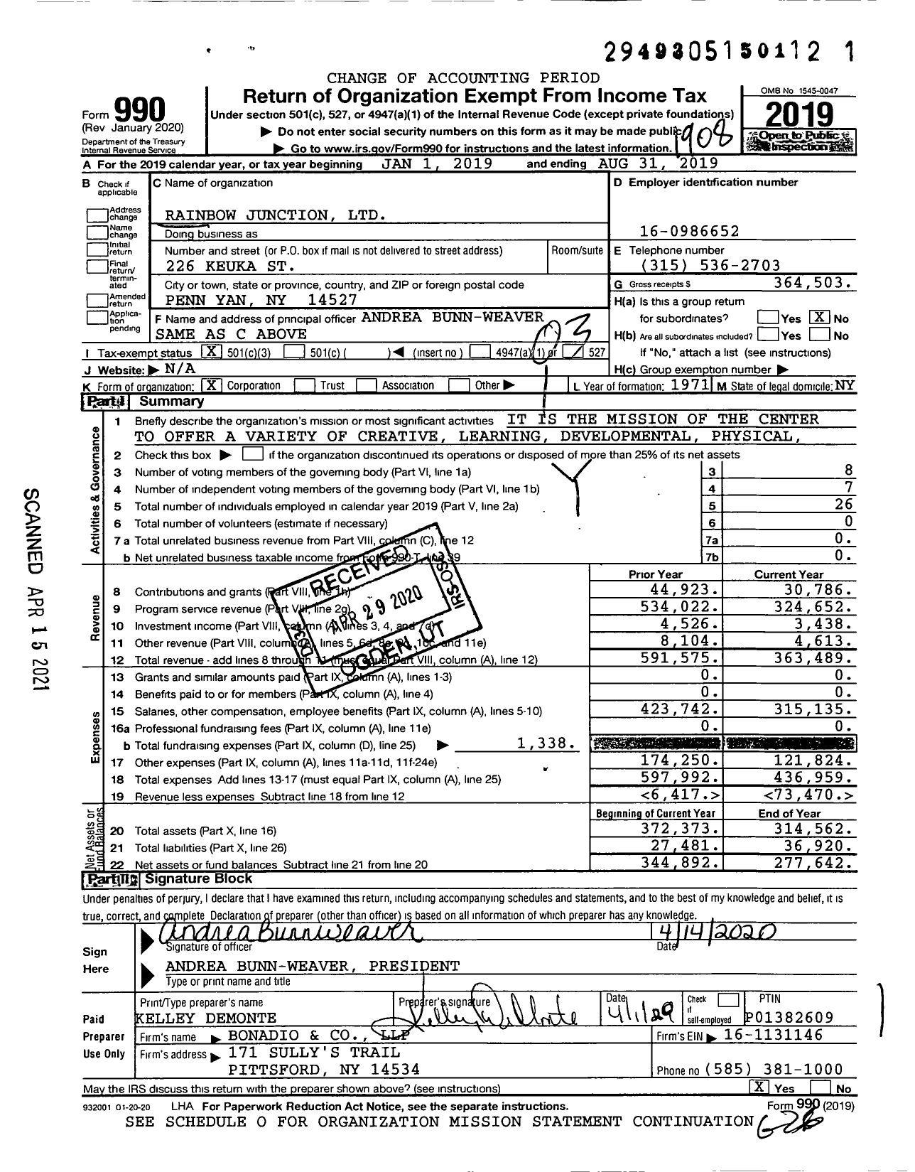 Image of first page of 2018 Form 990 for Rainbow Junction