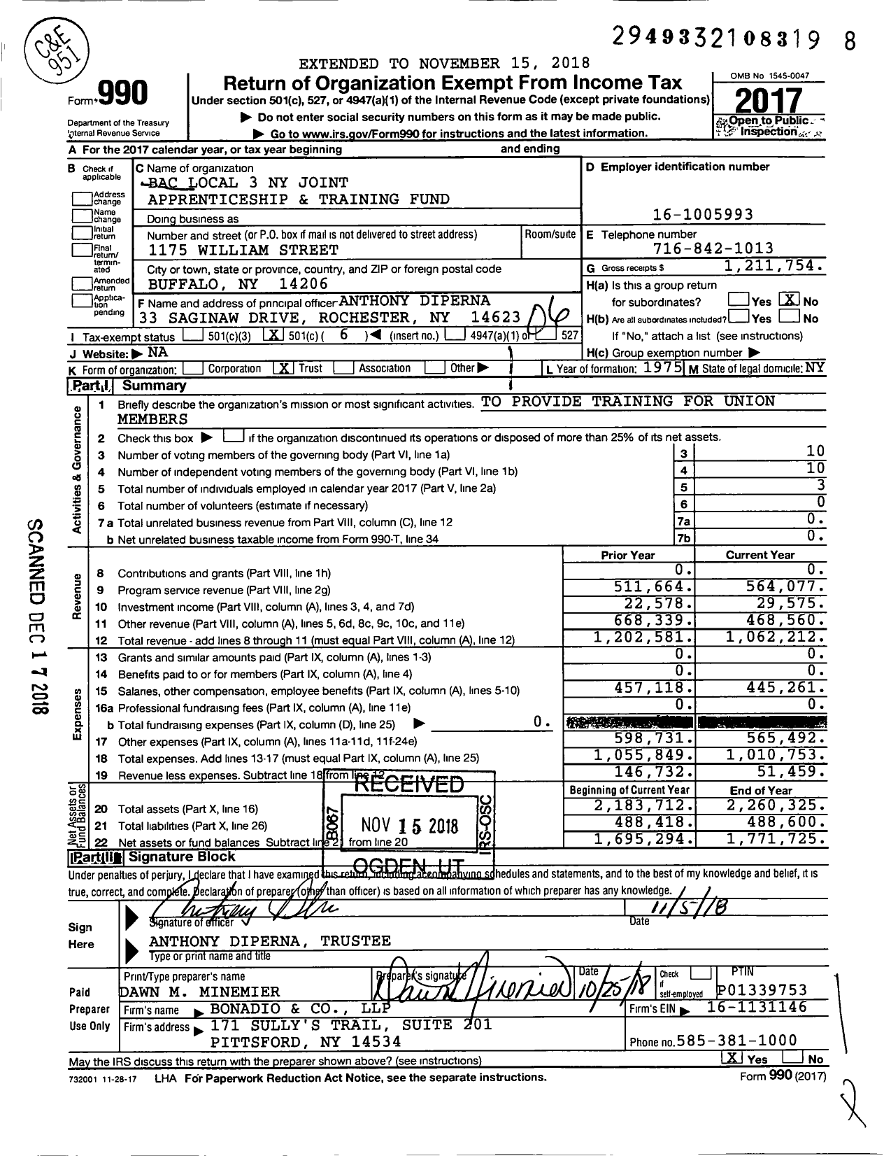 Image of first page of 2017 Form 990O for Bac Local 3 Ny Joint Apprenticeship and Training Fund