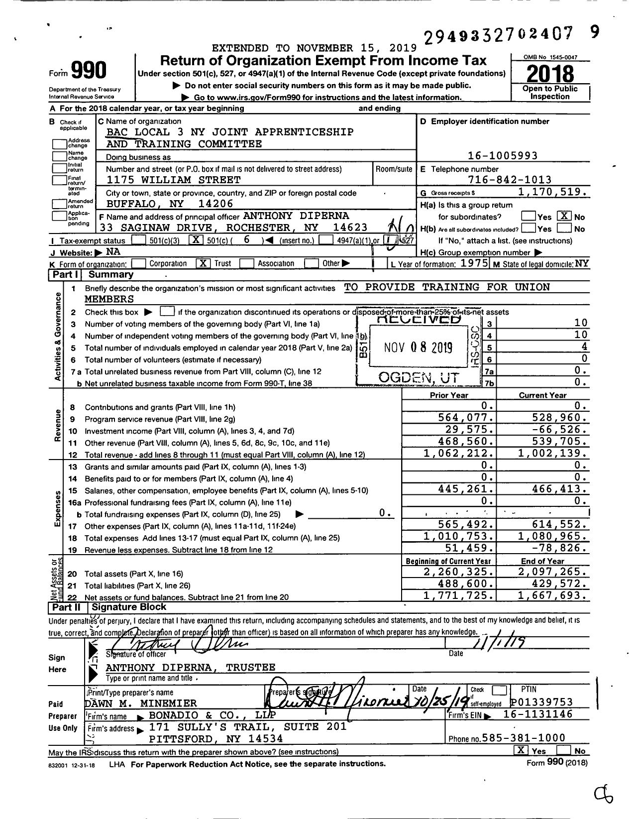 Image of first page of 2018 Form 990O for Bac Local 3 Ny Joint Apprenticeship and Training Fund