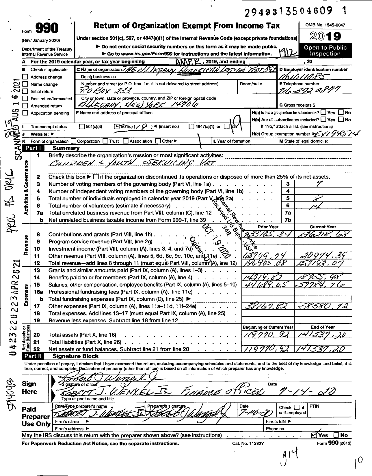 Image of first page of 2019 Form 990O for American Legion - 892 Charles Harbel Post