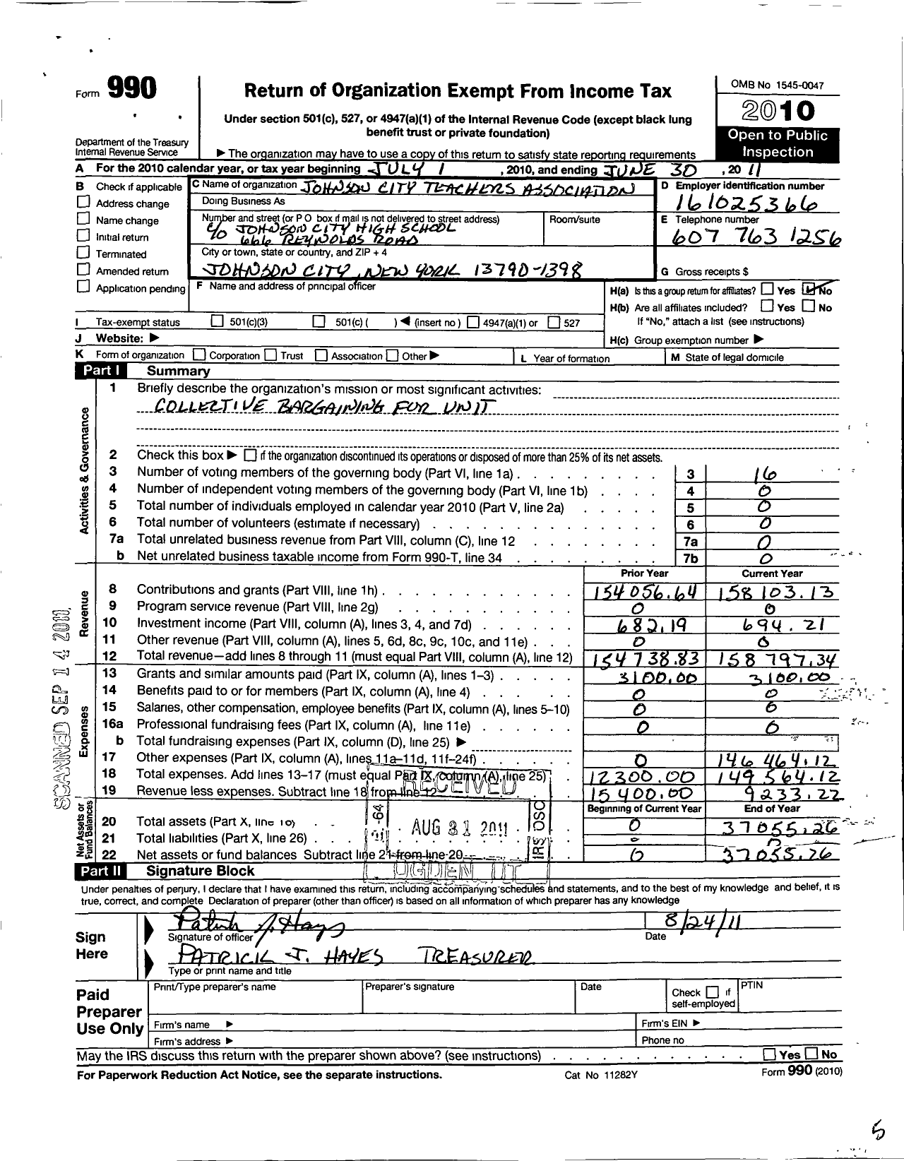 Image of first page of 2010 Form 990O for American Federation of Teachers - 2762 Johnson City Teachers Assn