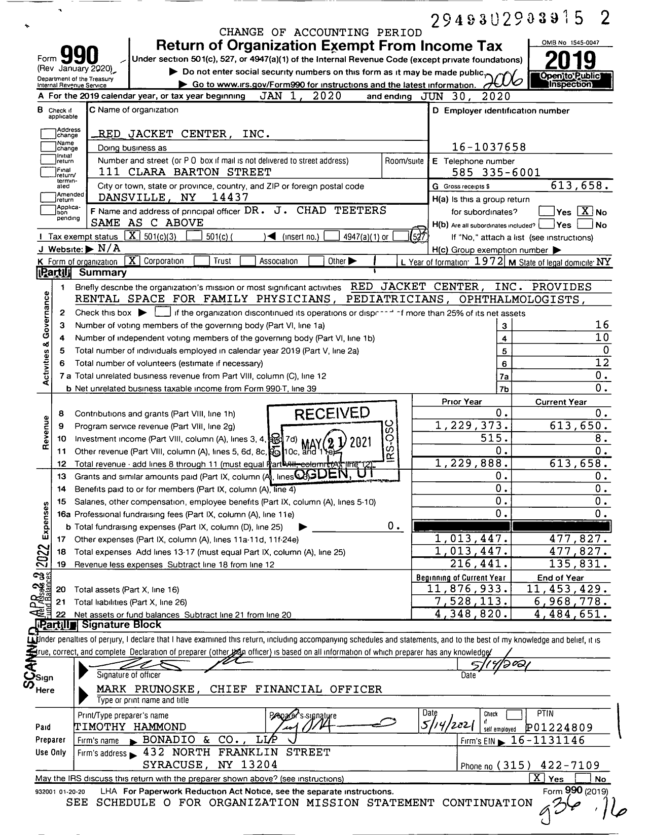 Image of first page of 2019 Form 990 for Red Jacket Center