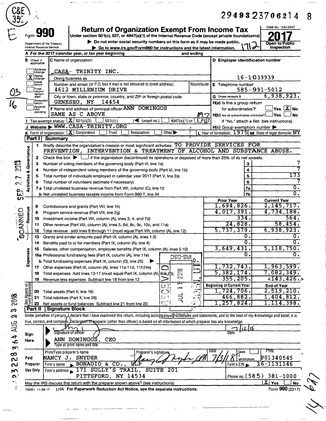 Image of first page of 2017 Form 990 for Casa- Trinity
