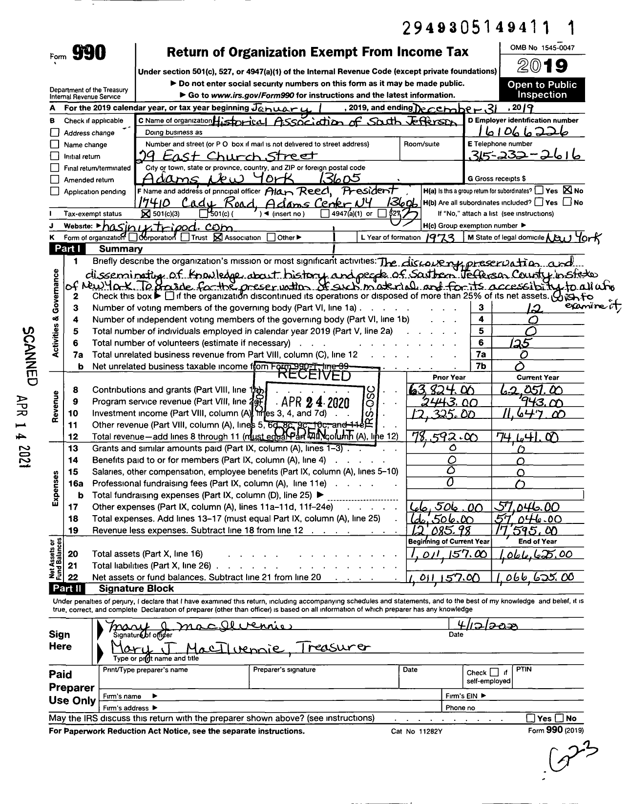 Image of first page of 2019 Form 990 for Historical Association of South Jefferson