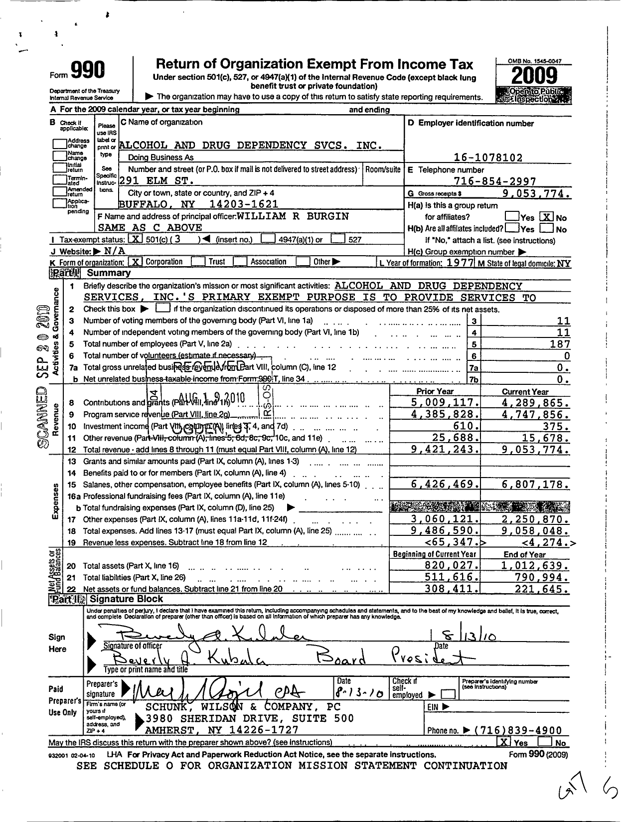 Image of first page of 2009 Form 990 for Alcohol and Drug Dependency Services
