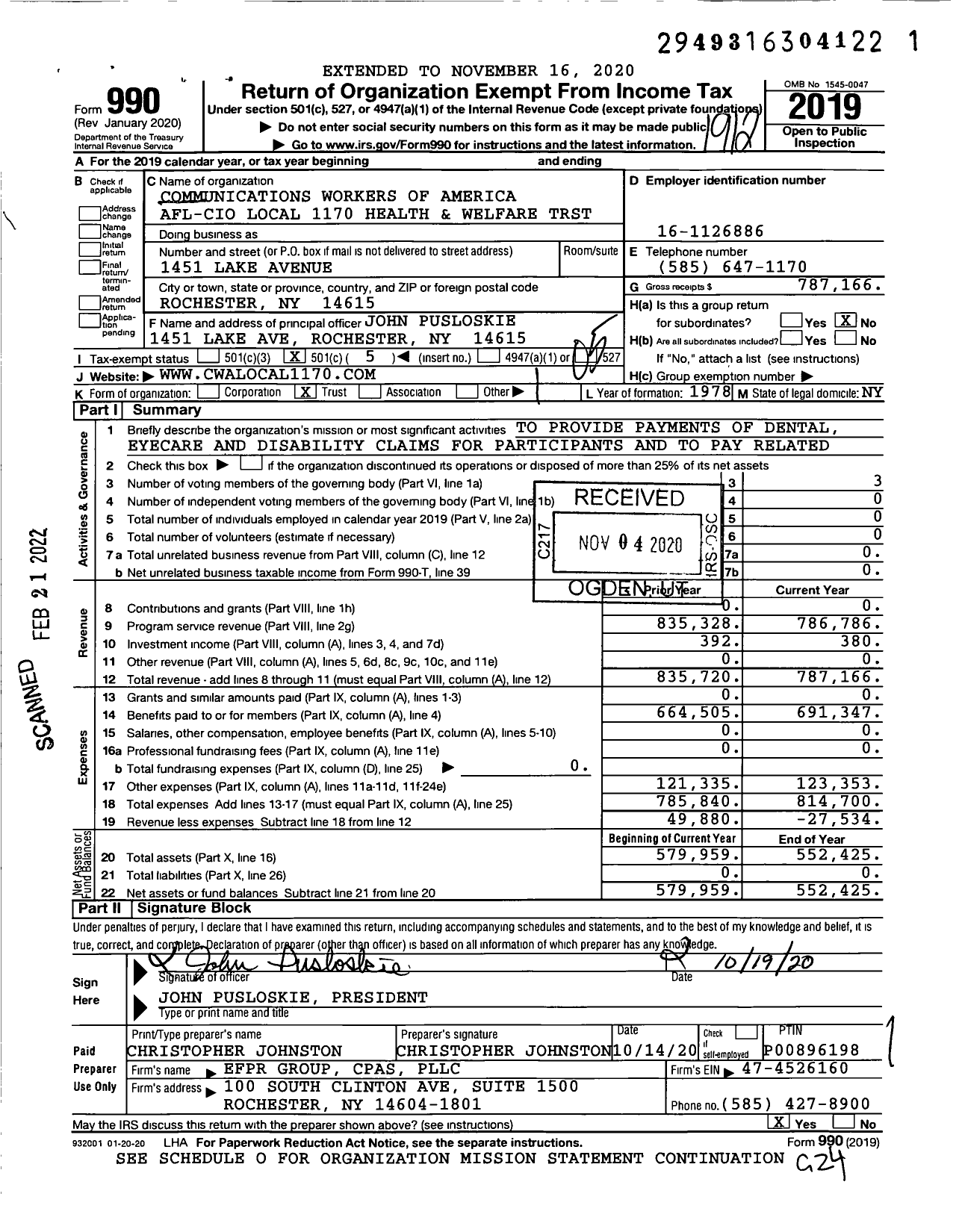 Image of first page of 2019 Form 990O for AFL-CIO - Rockland CLC