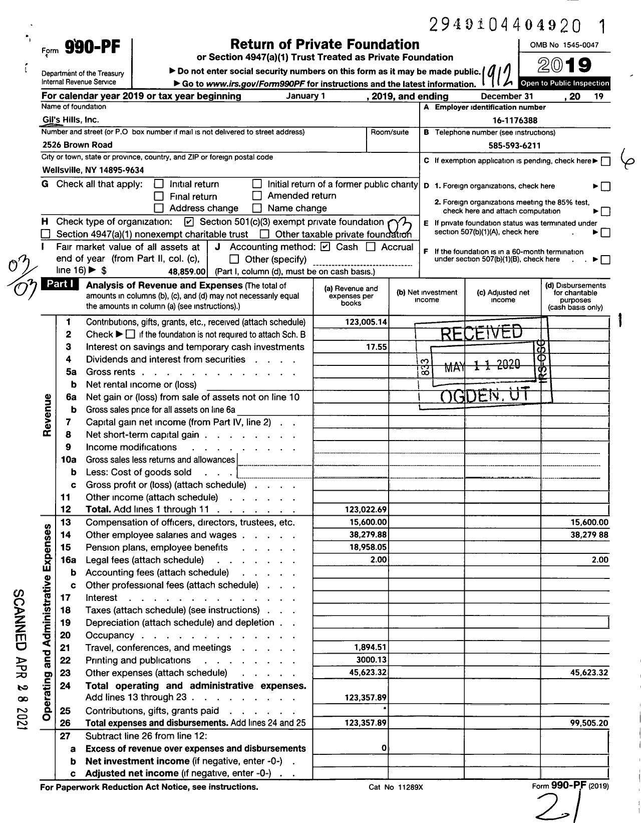 Image of first page of 2019 Form 990PF for Gils Hills