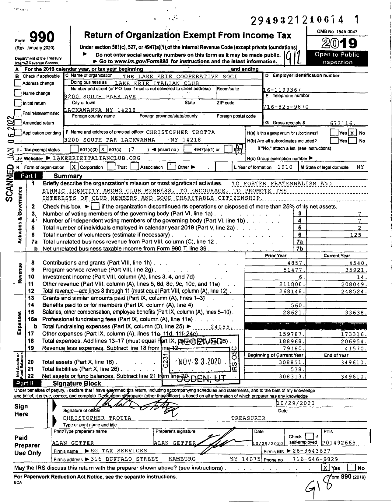 Image of first page of 2019 Form 990O for Lake Erie Cooperative Society