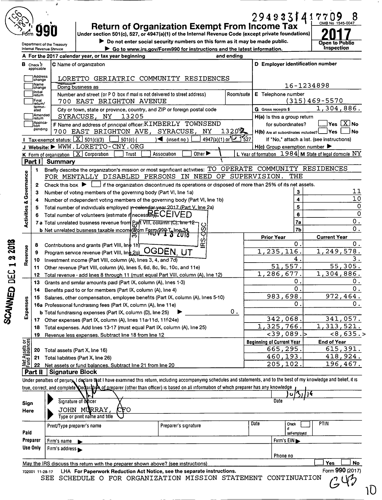 Image of first page of 2017 Form 990 for Loretto Geriatric Community Residences