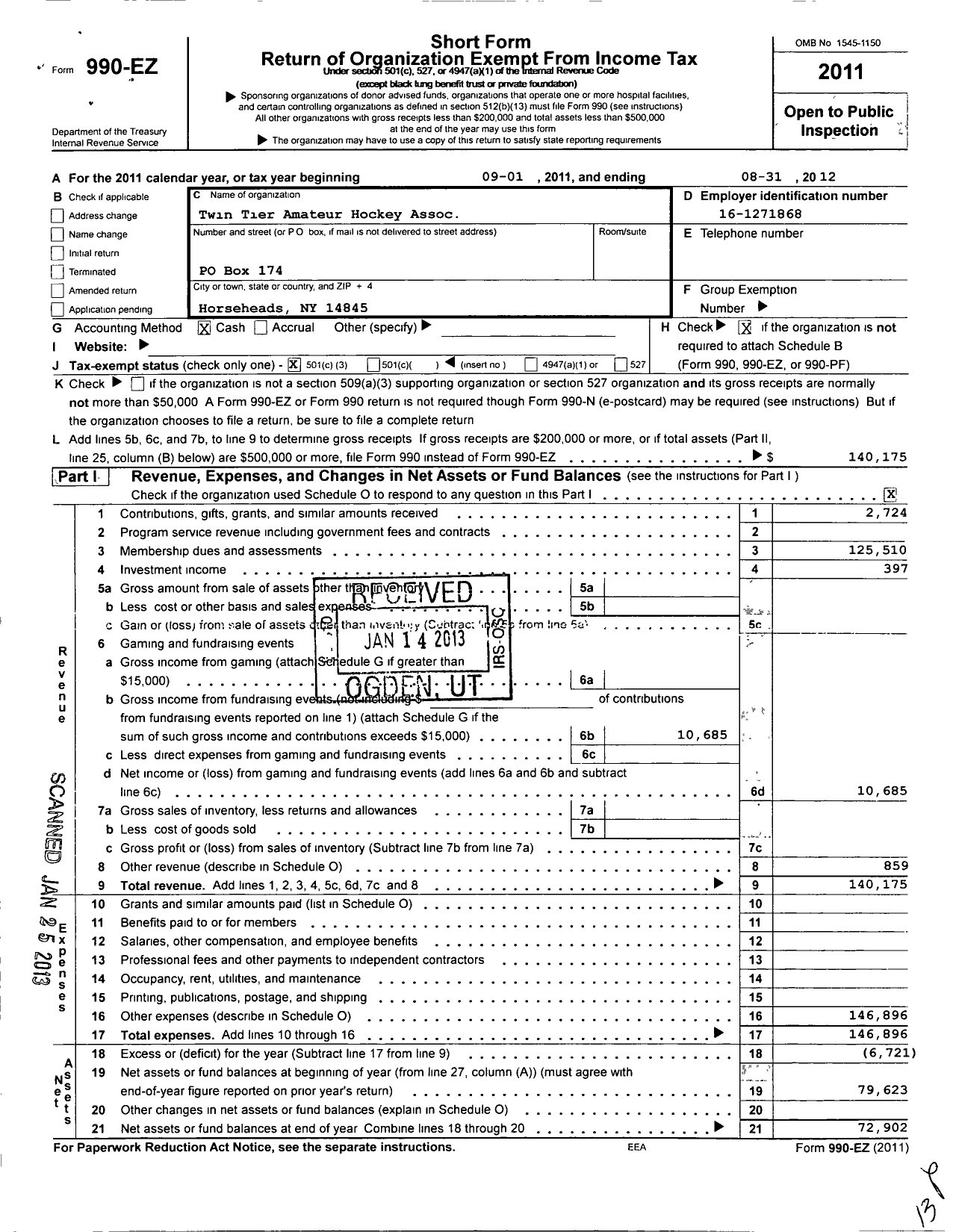 Image of first page of 2011 Form 990EZ for Twin Tier Amateur Hockey Assoc