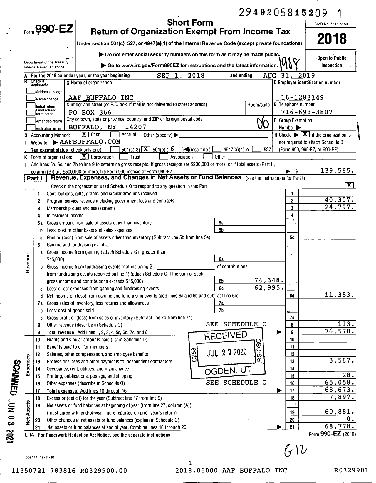 Image of first page of 2018 Form 990EO for Advertising Club of Buffalo