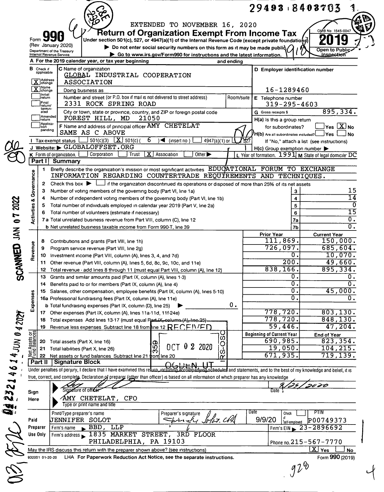 Image of first page of 2019 Form 990O for Global Industrial Cooperation Association