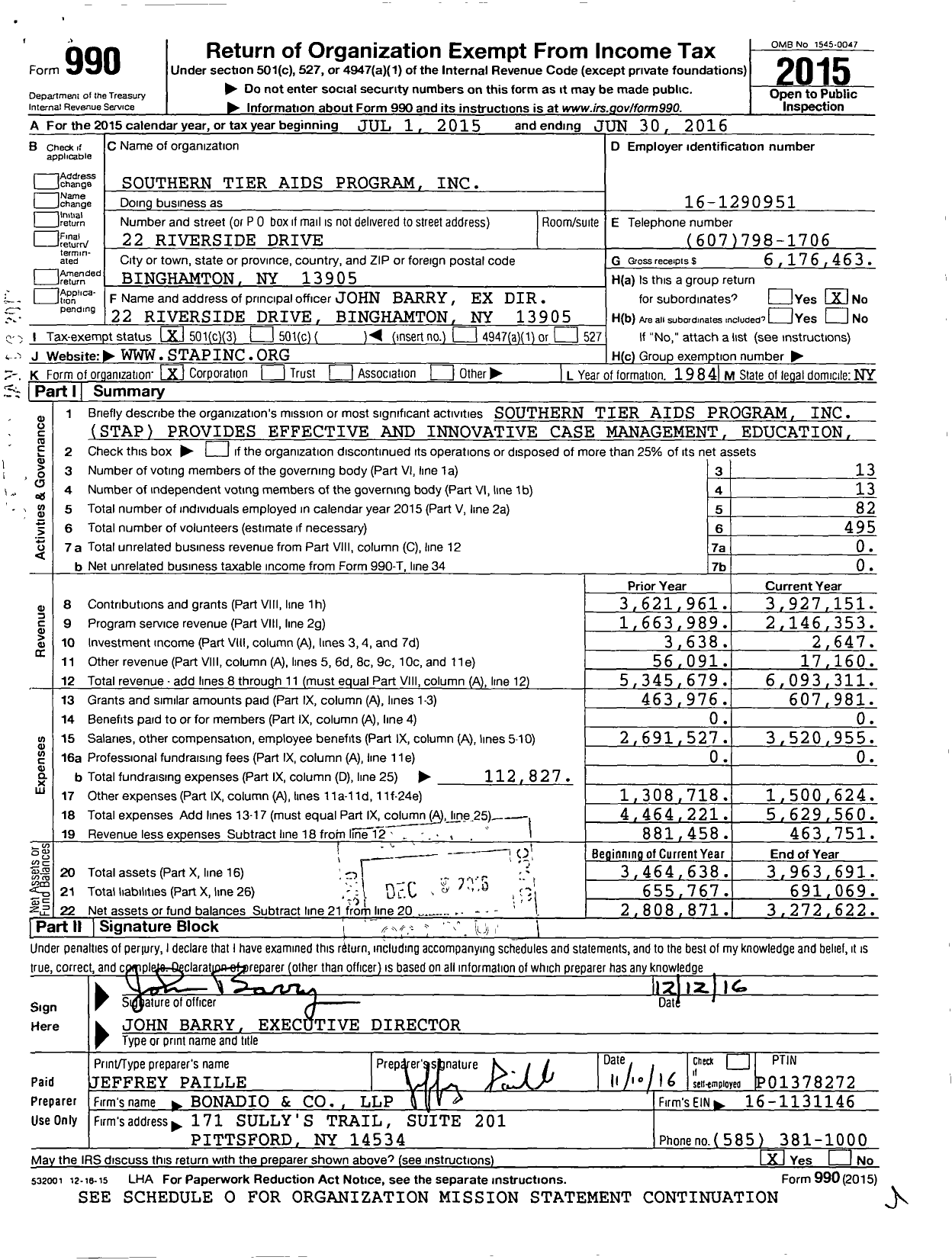Image of first page of 2015 Form 990 for Southern Tier Aids Program