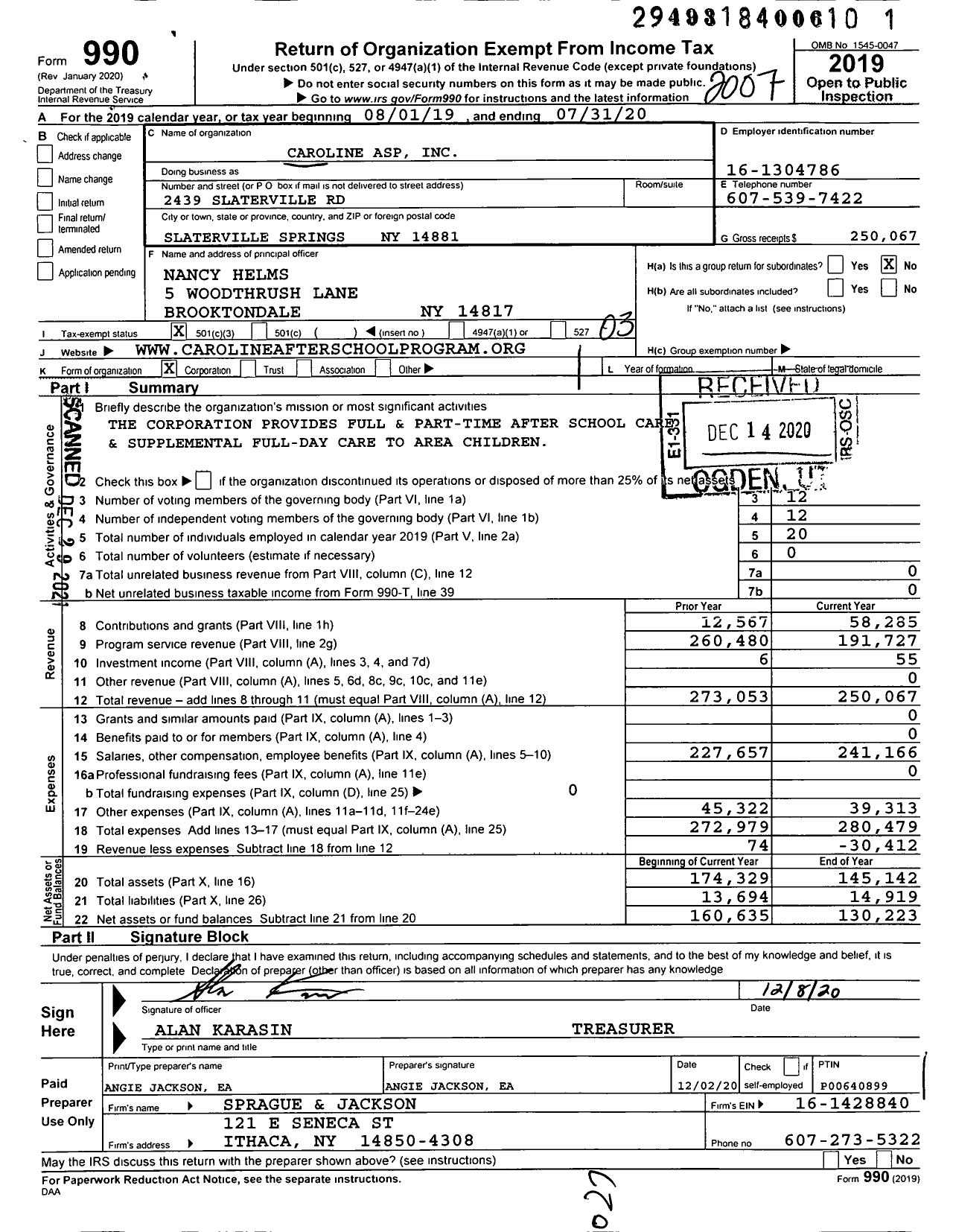 Image of first page of 2019 Form 990 for Caroline Asp