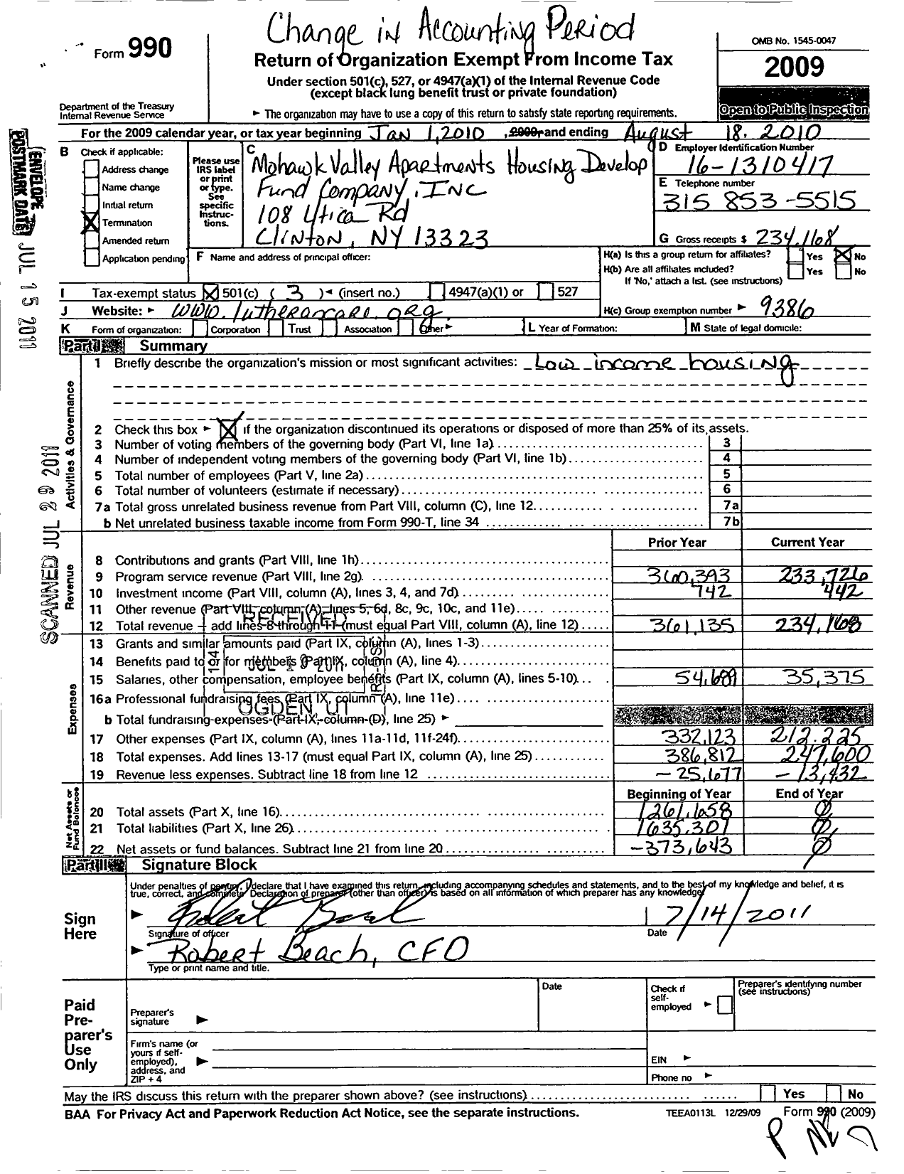 Image of first page of 2009 Form 990 for Mohawk Valley Apartments Housing Develop Fund Company