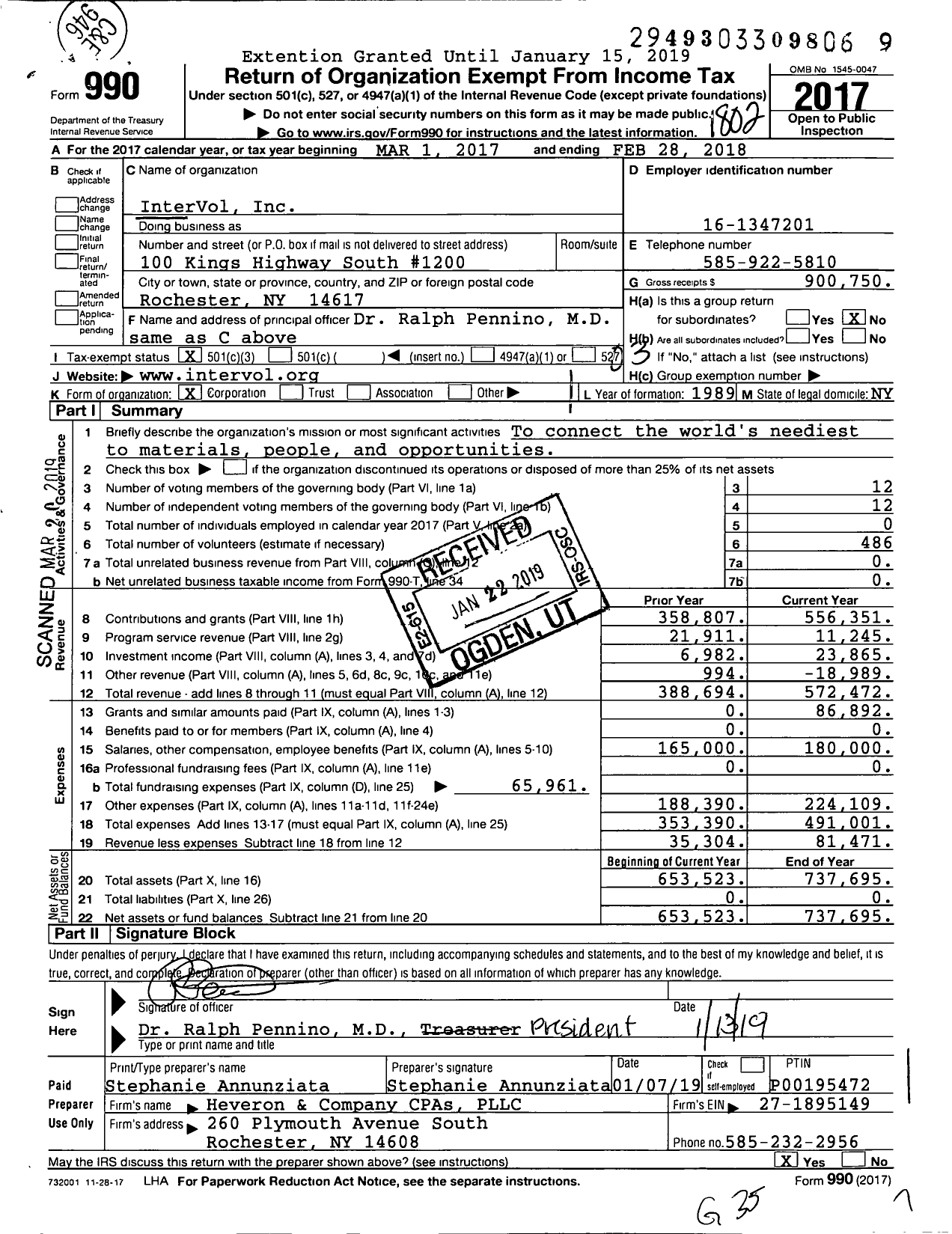 Image of first page of 2017 Form 990 for InterVol