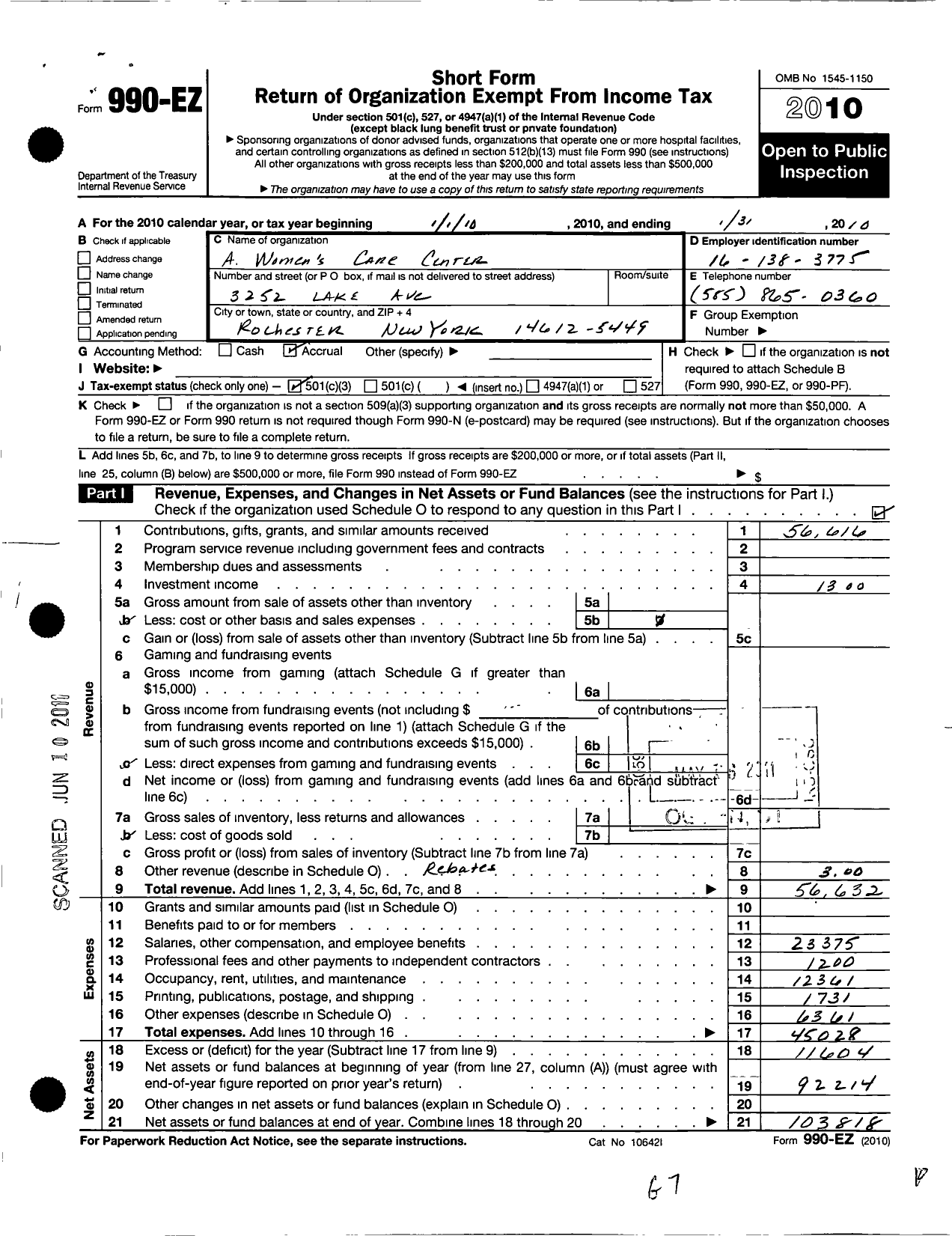 Image of first page of 2009 Form 990EZ for A Womens Care Center