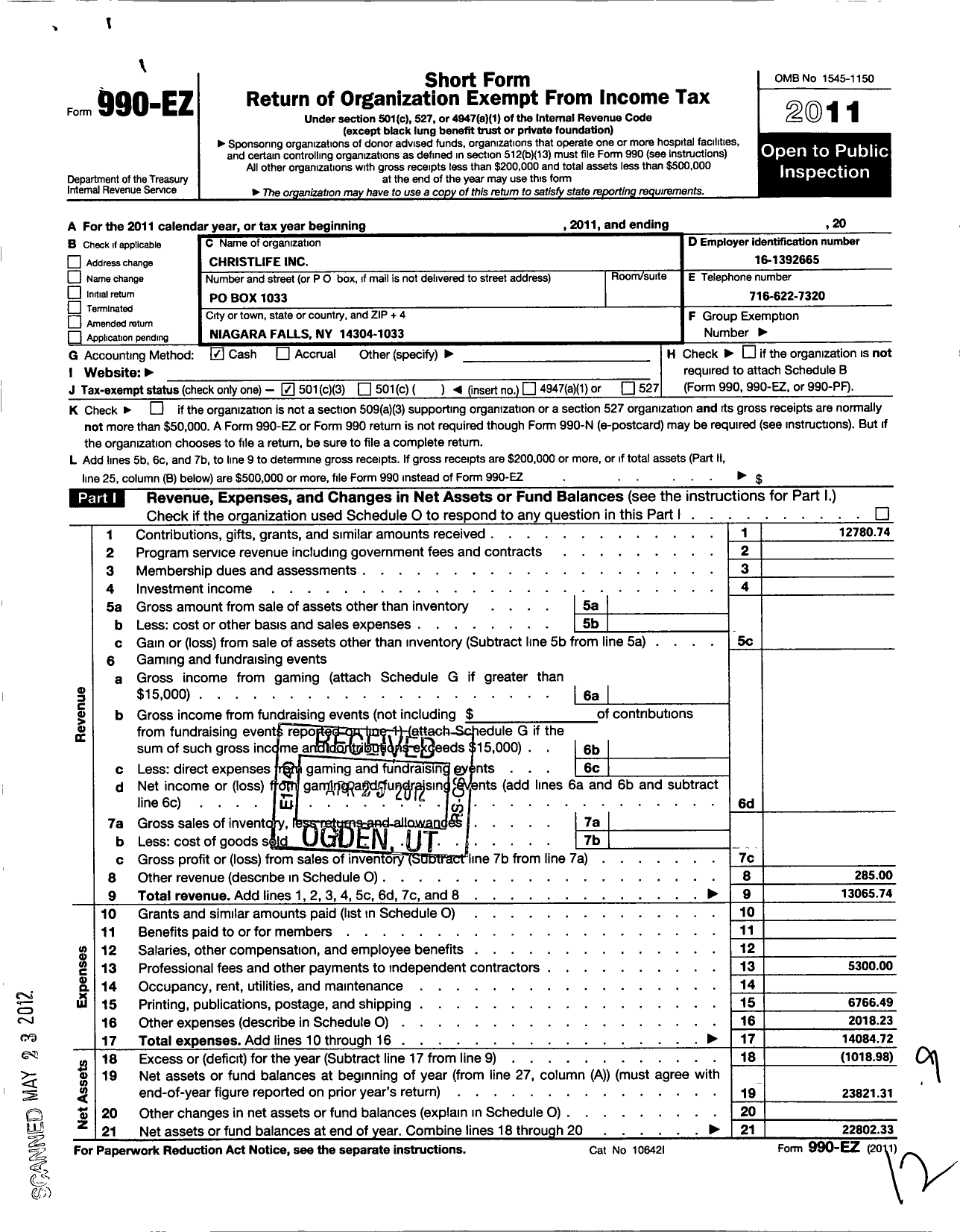 Image of first page of 2011 Form 990EZ for Christlife