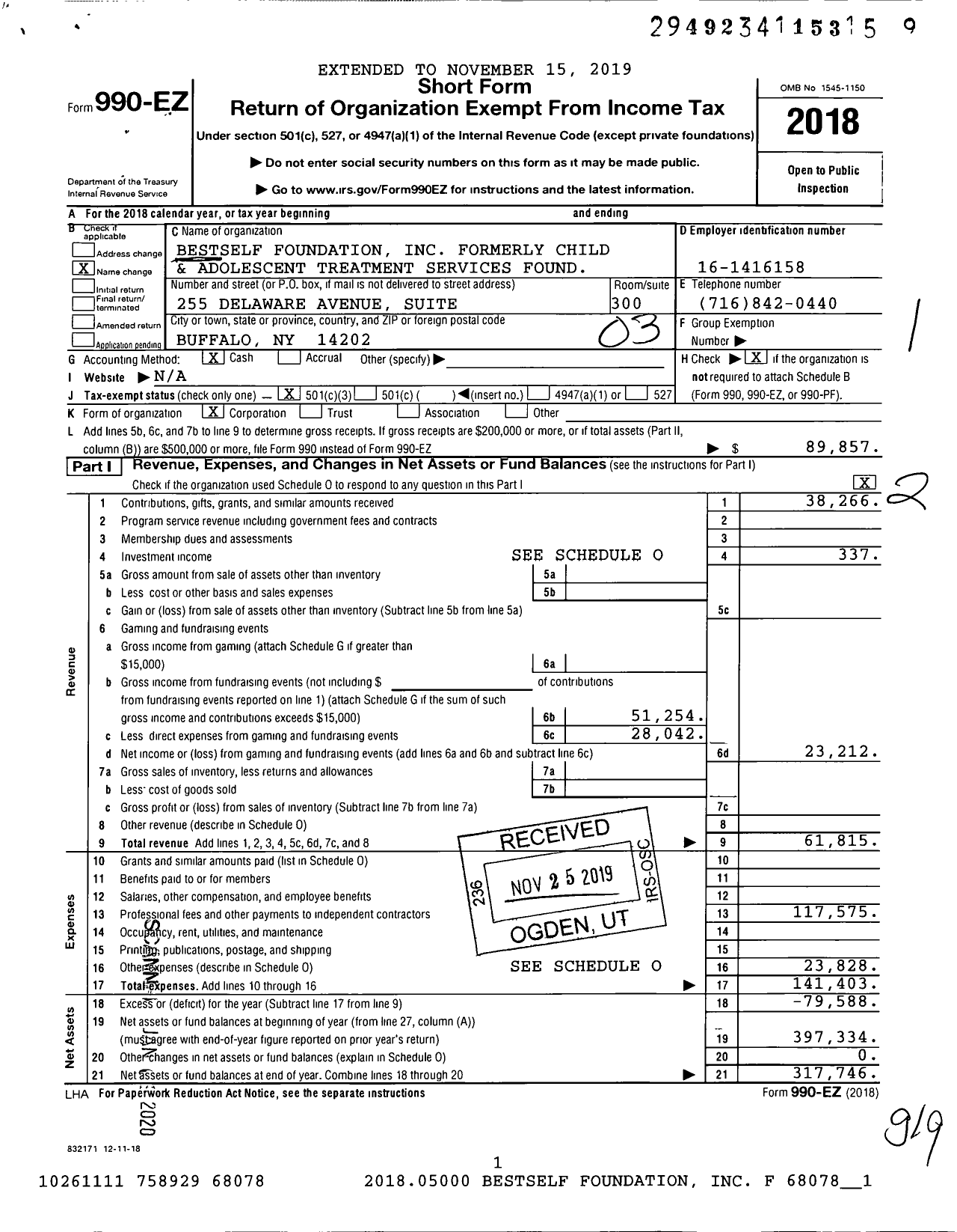 Image of first page of 2018 Form 990EZ for Bestself Foundation