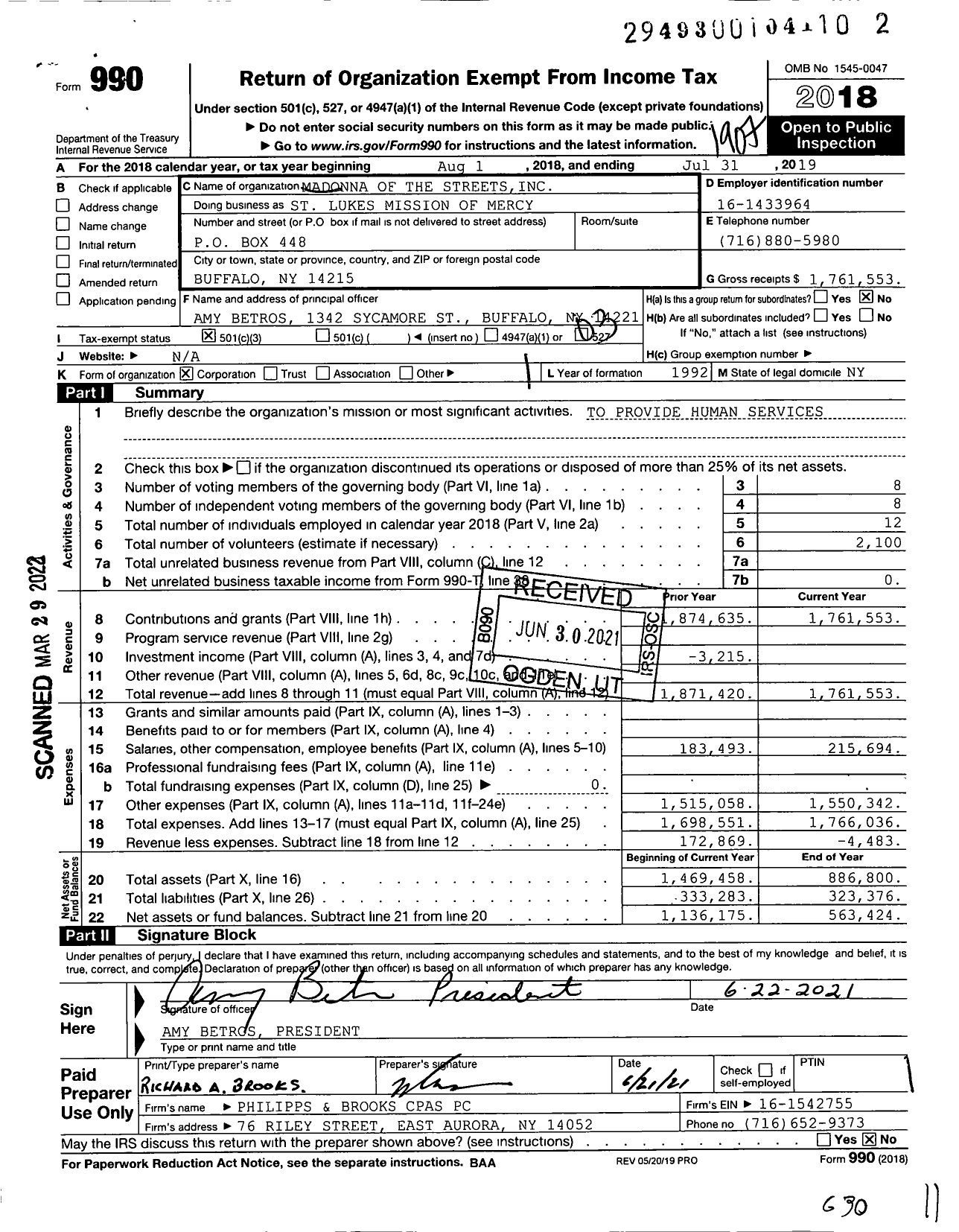 Image of first page of 2018 Form 990 for St Lukes Mission of Mercy