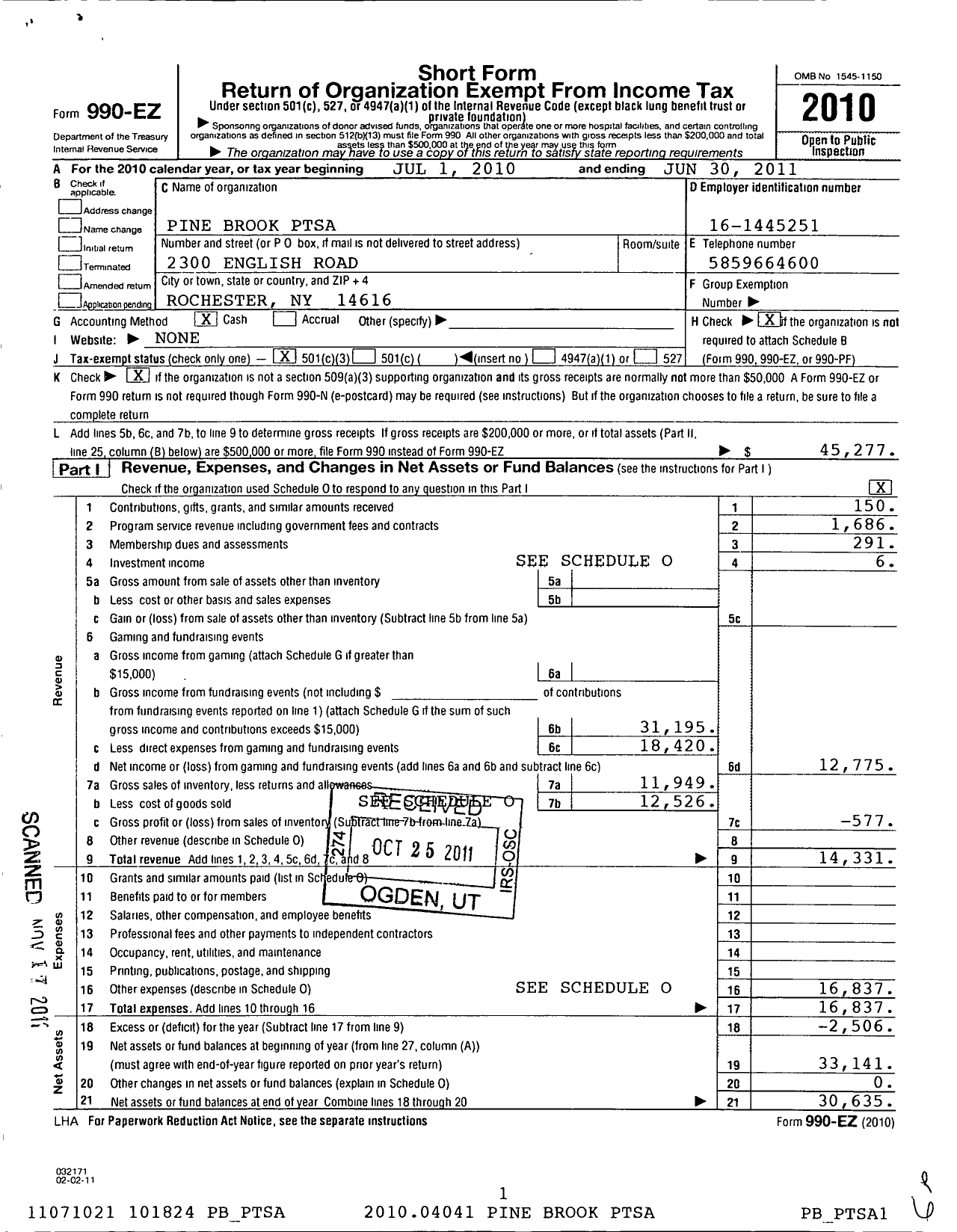 Image of first page of 2010 Form 990EZ for New York State PTA - 07-272 Pinebrook Ptsa