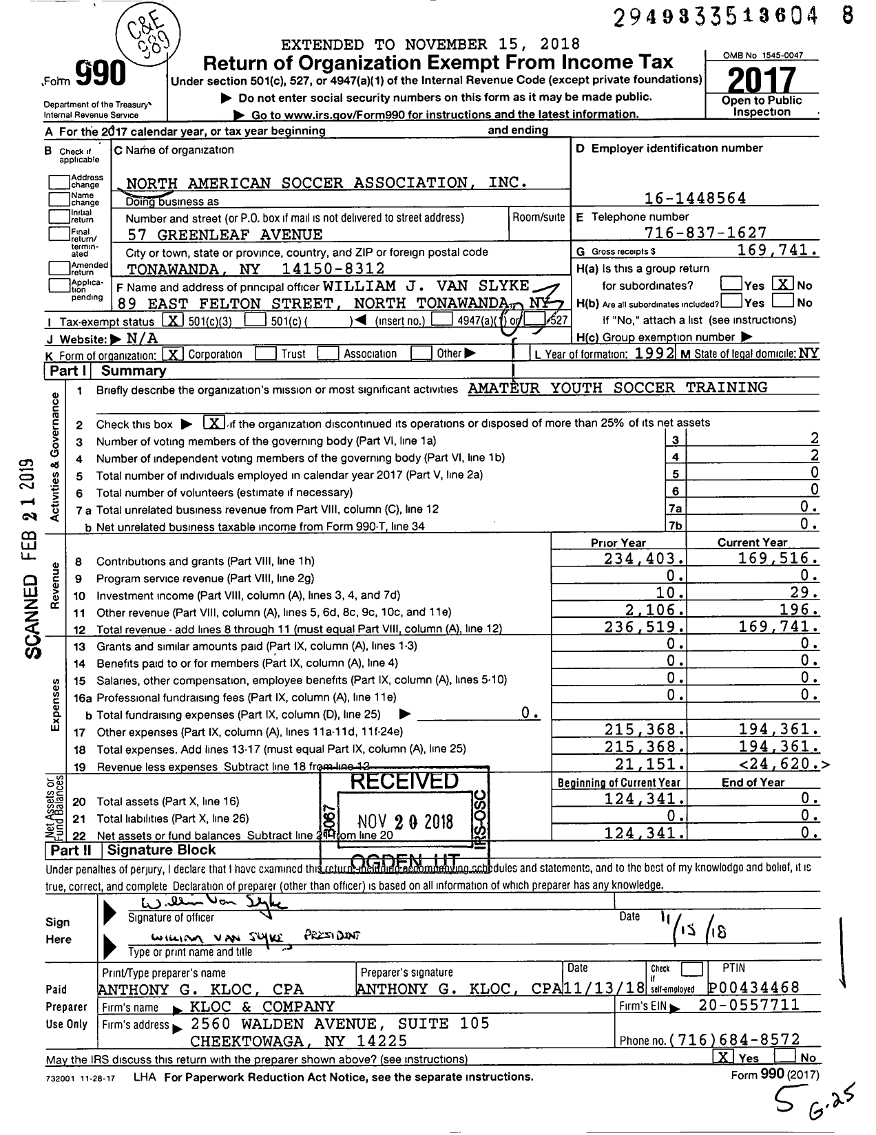 Image of first page of 2017 Form 990 for Empire United Soccer Buffalo