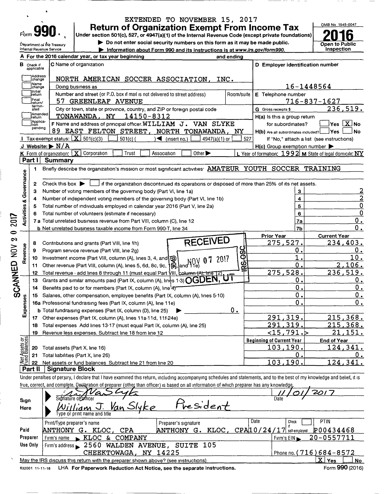 Image of first page of 2016 Form 990 for Empire United Soccer Buffalo